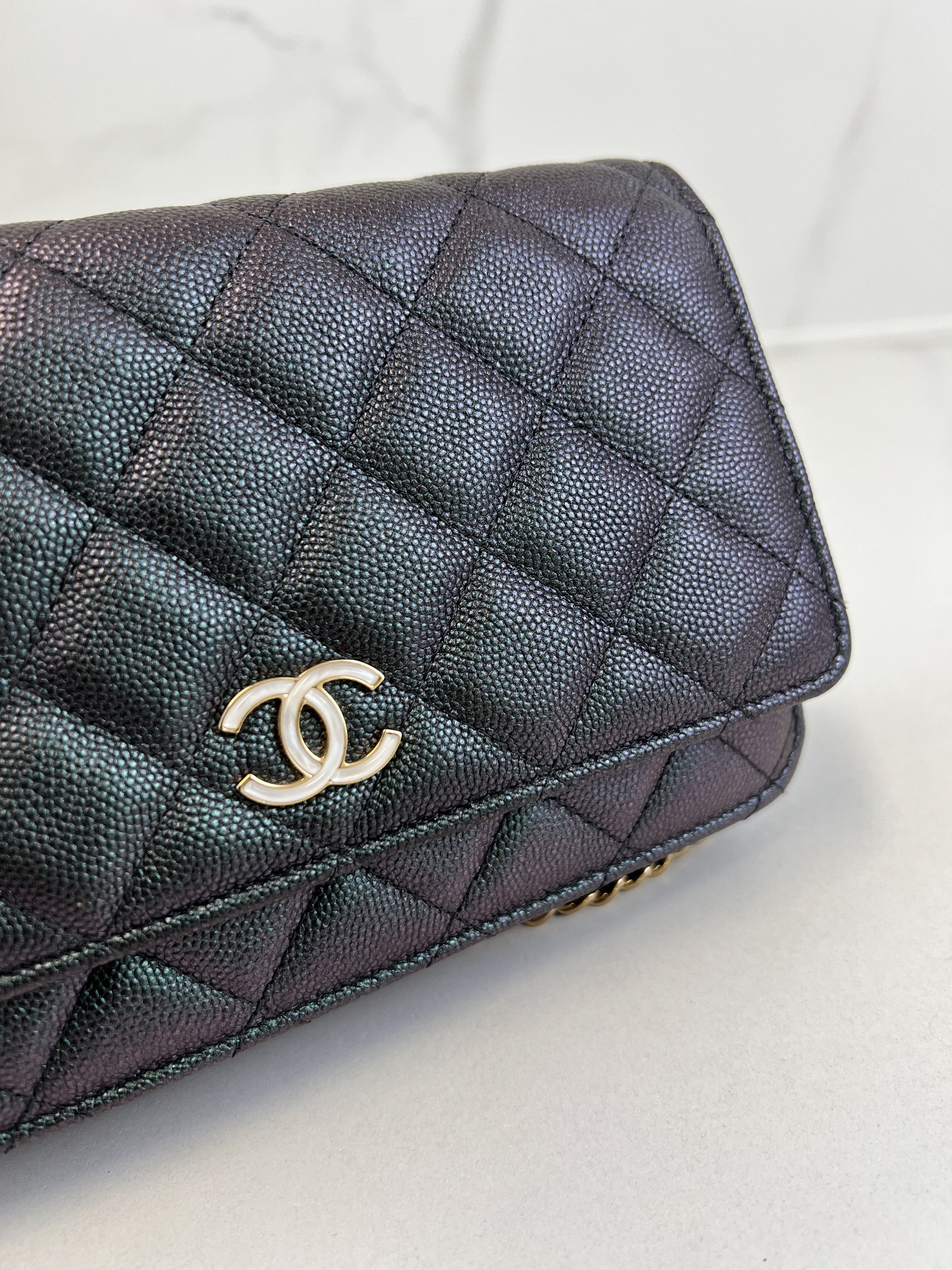 Chanel Iridescent Caviar CC Classic Wallet On Chain SHW