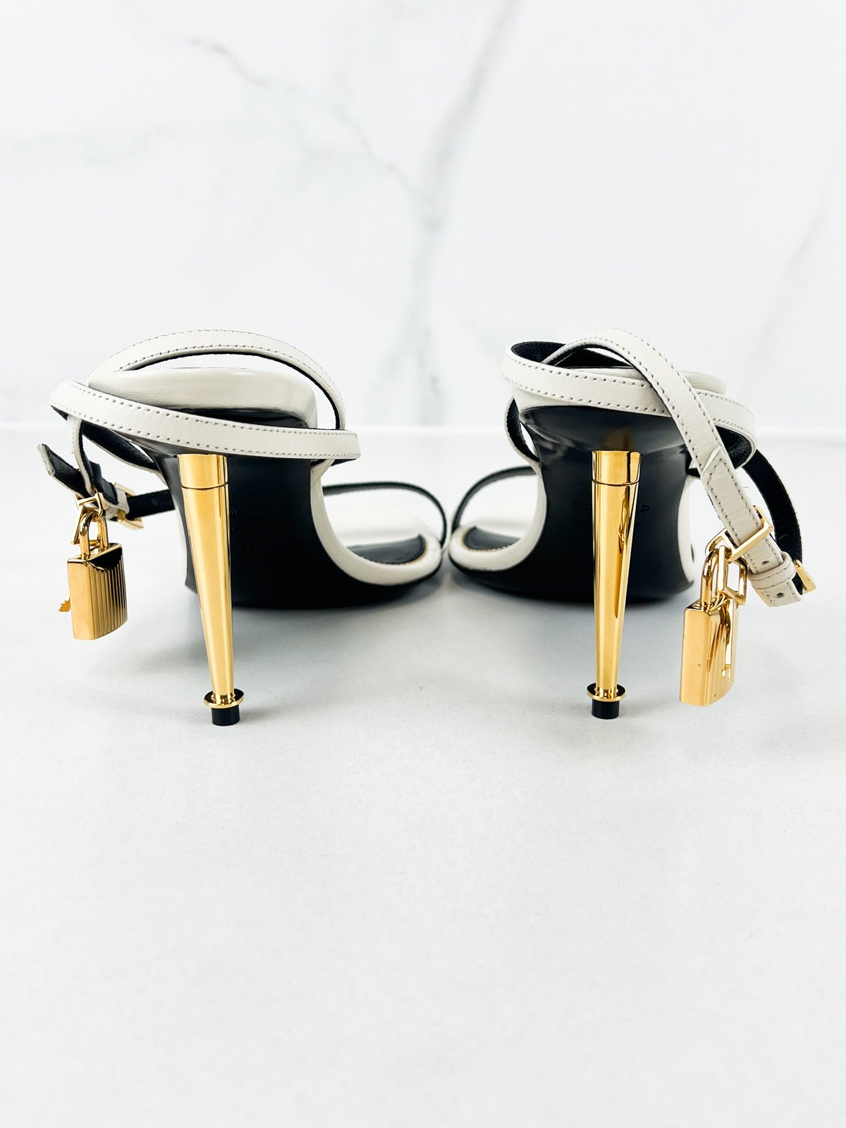 Tom Ford White Padlock Leather Sandal Size 37