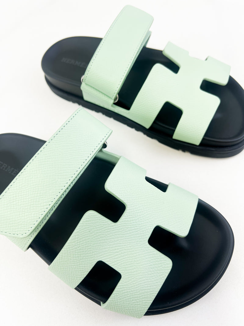 Hermes Chypre Sandals Vert Jade Epsom Size 35