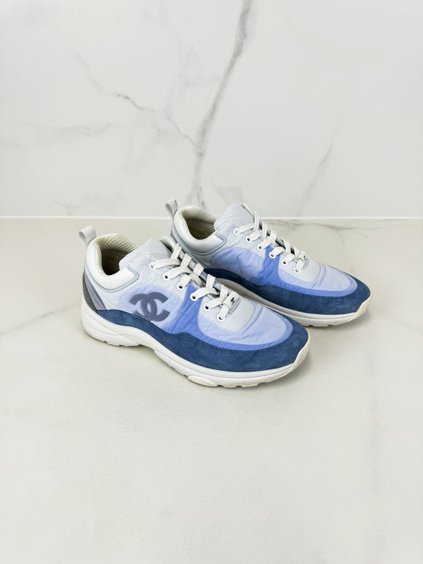 Chanel CC Velvet Calfskin & Mixed Fibers Sneaker Ombre Blue Size 38.5