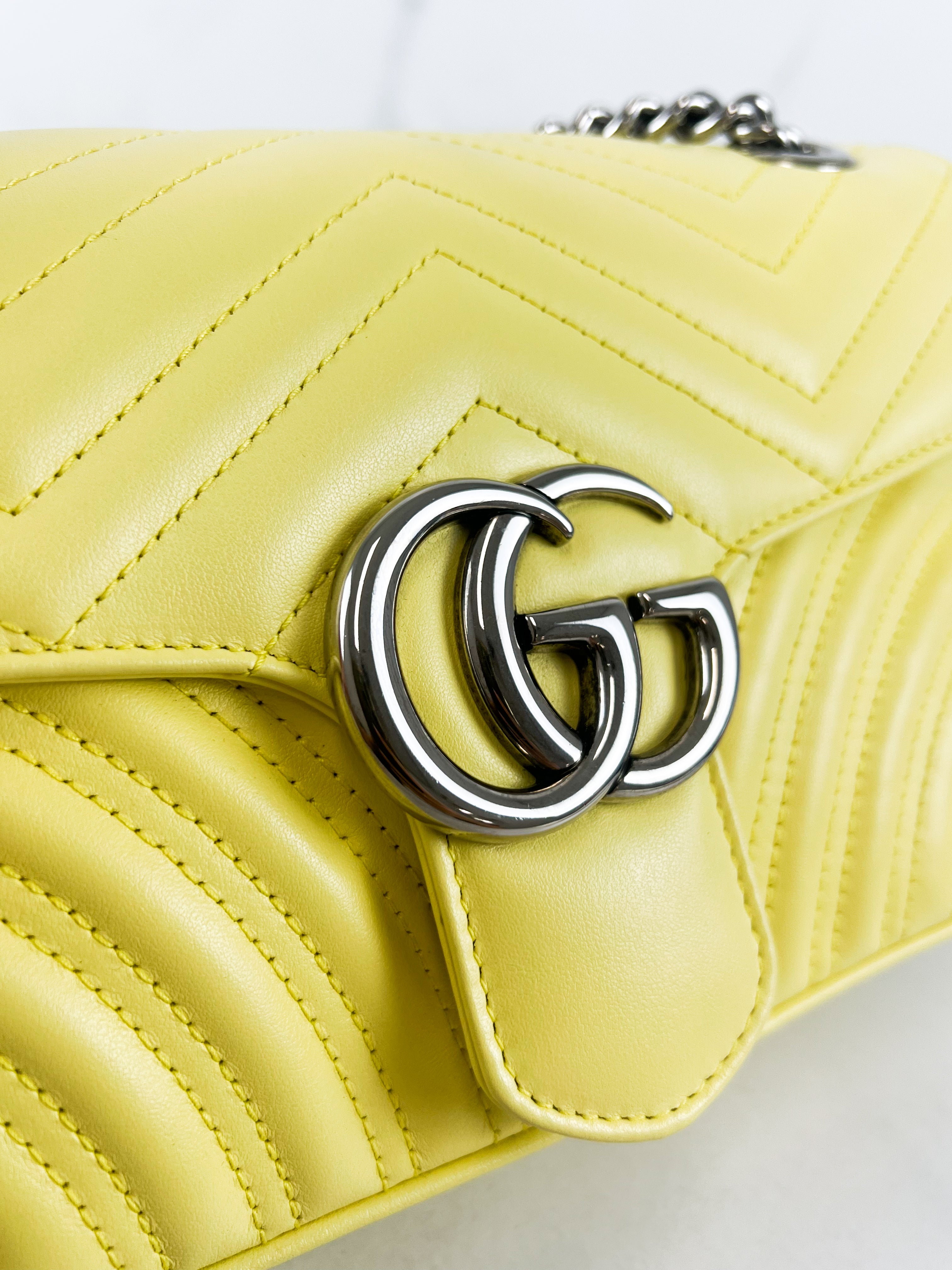 Gucci GG Marmont Matelasse Medium Yellow Flap Shoulder Bag
