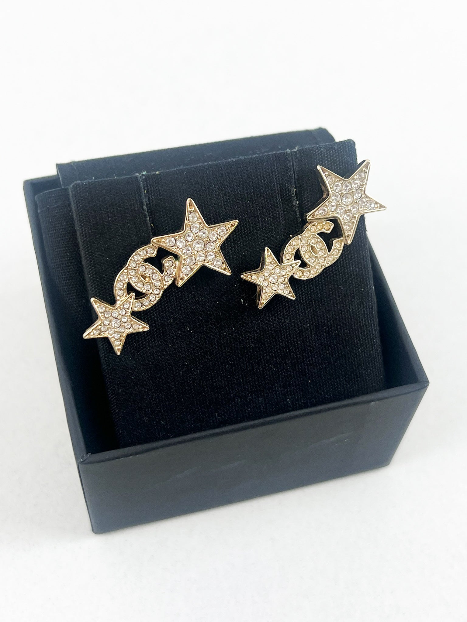 Chanel Crystal Star CC Logo Earrings