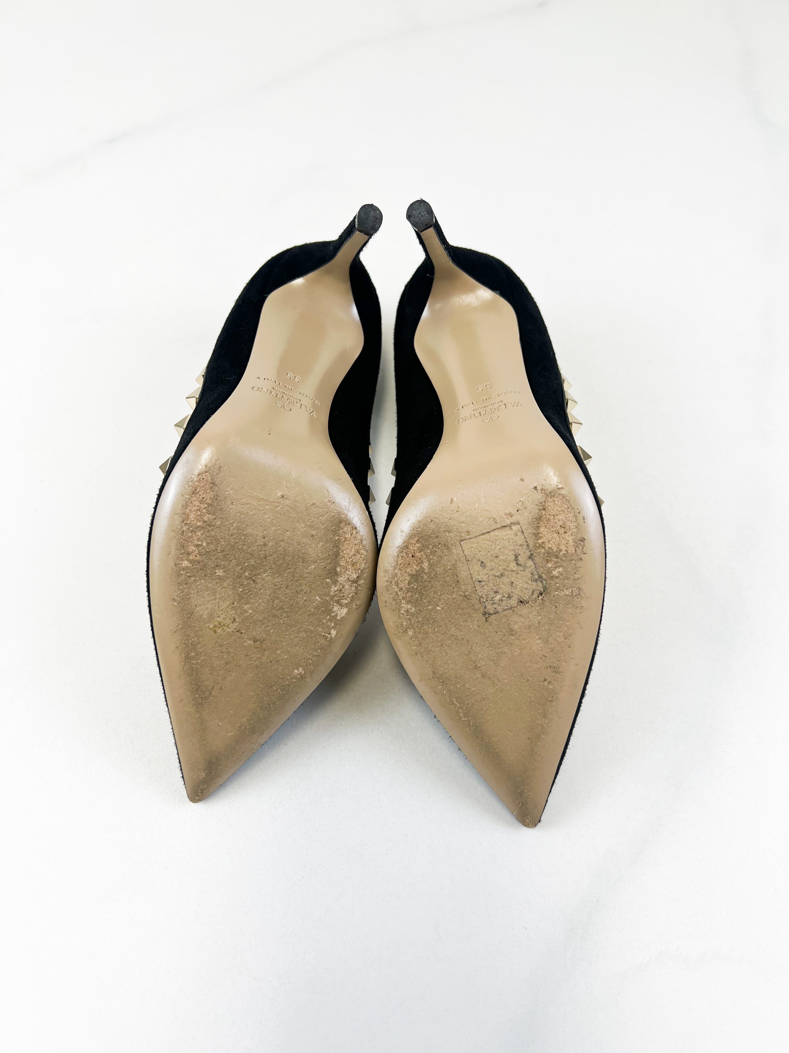 Valentino Garavani Black Suede Rockstud Pumps Size 35