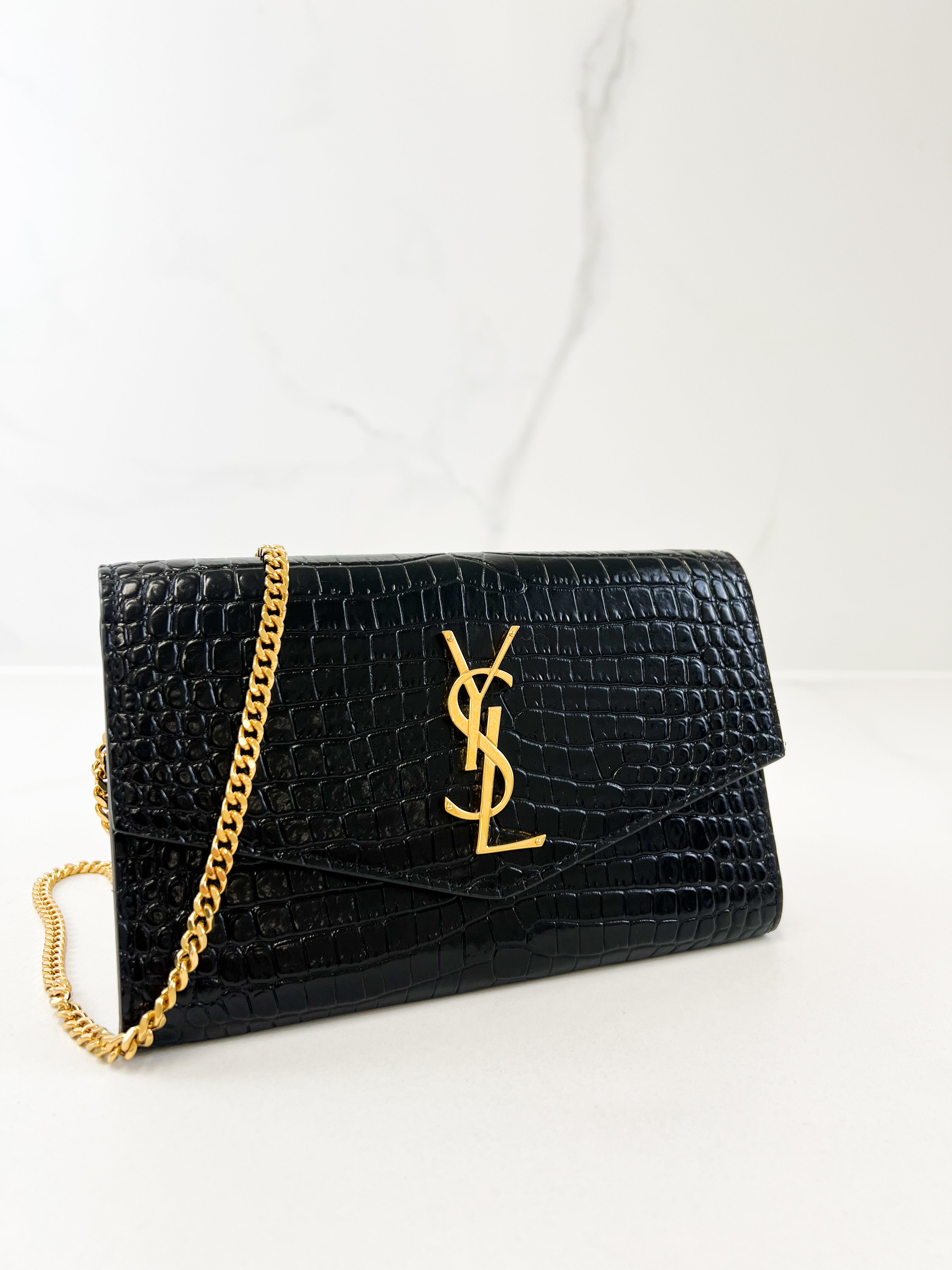 Saint Laurent Uptown Chain Wallet in Croc Leather