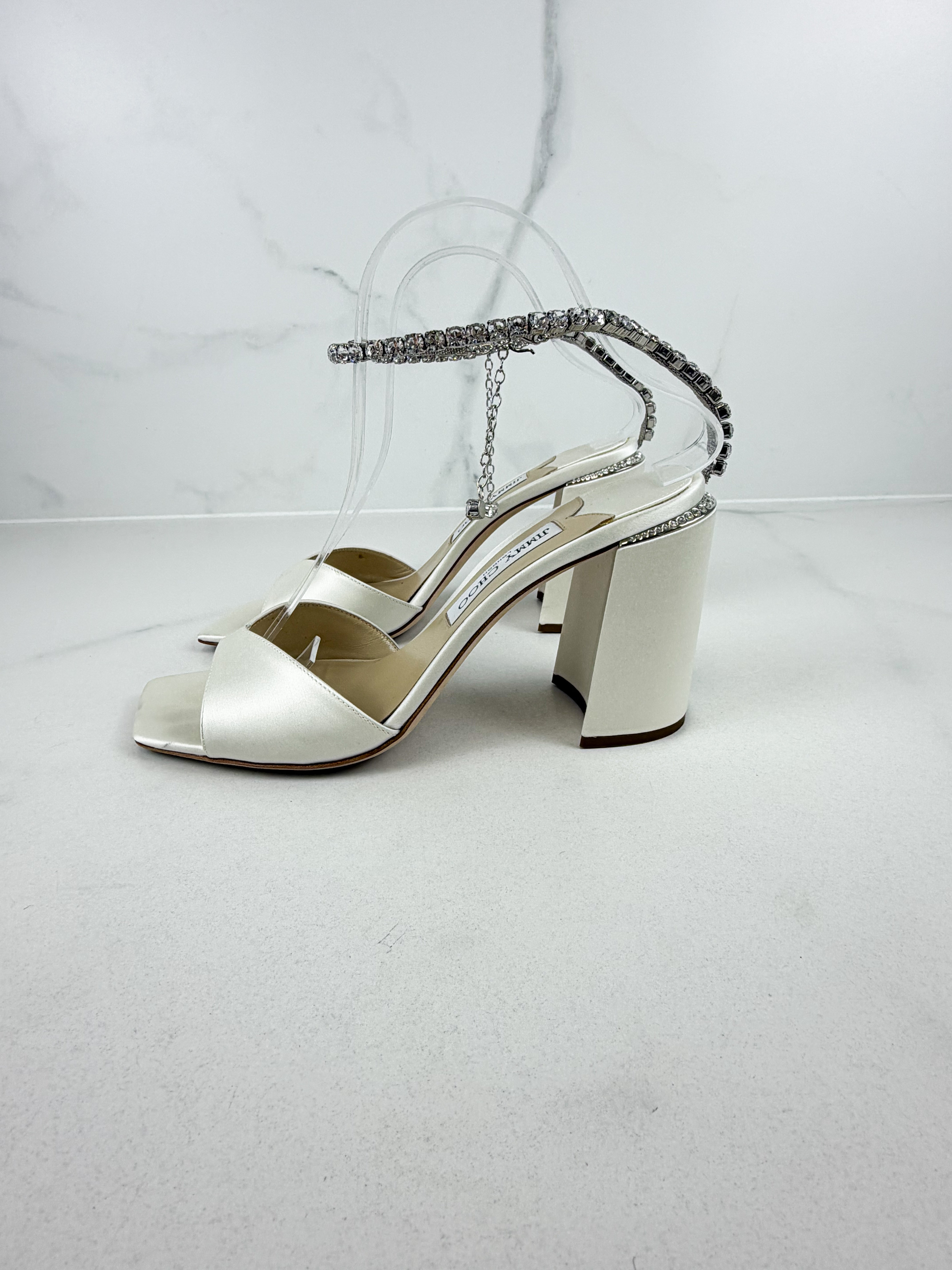 Jimmy Choo Ivory Saeda 85 Sandal Block Heel Size 40