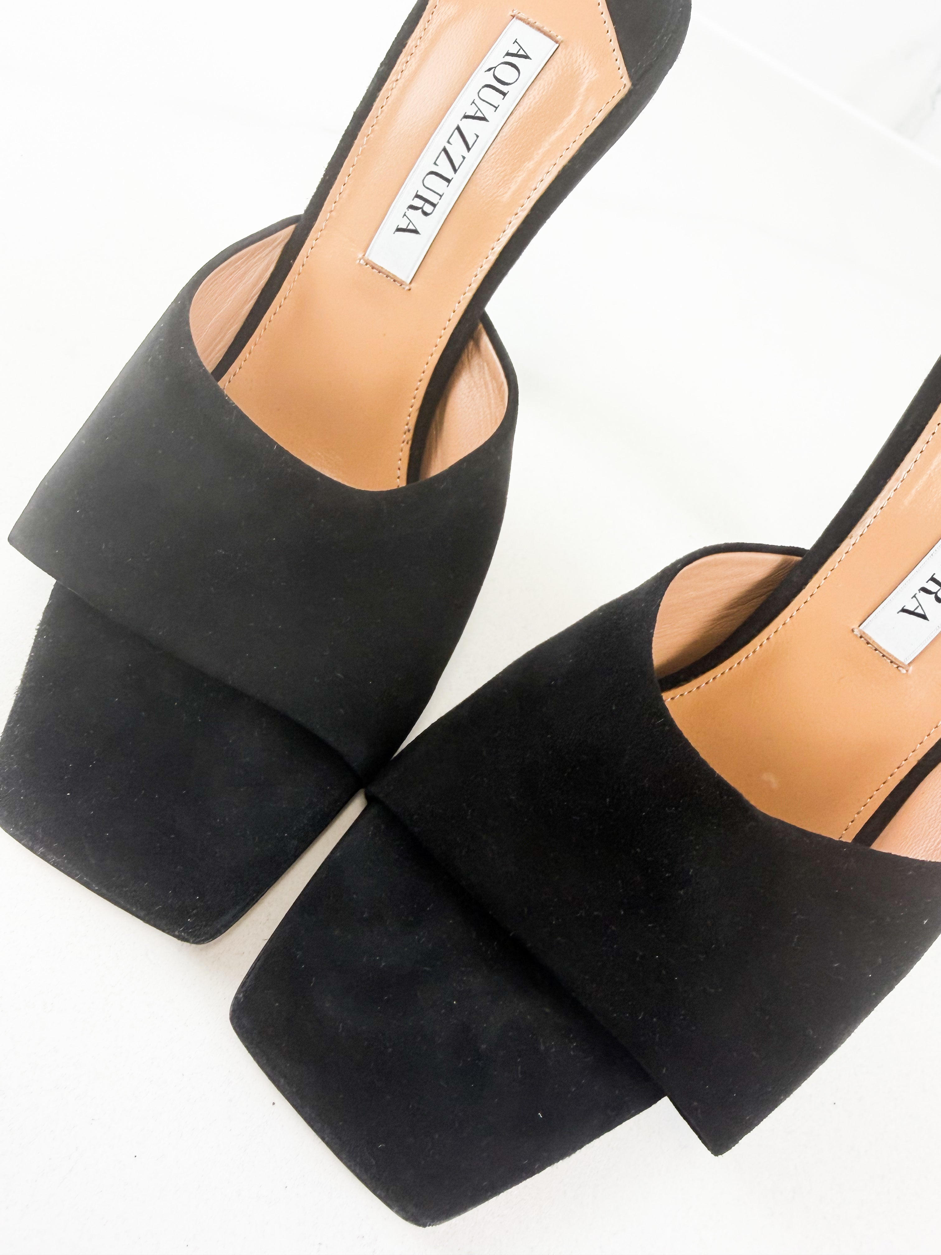 Aquazzura Suede Mirror Mule 105mm in Black Size 38