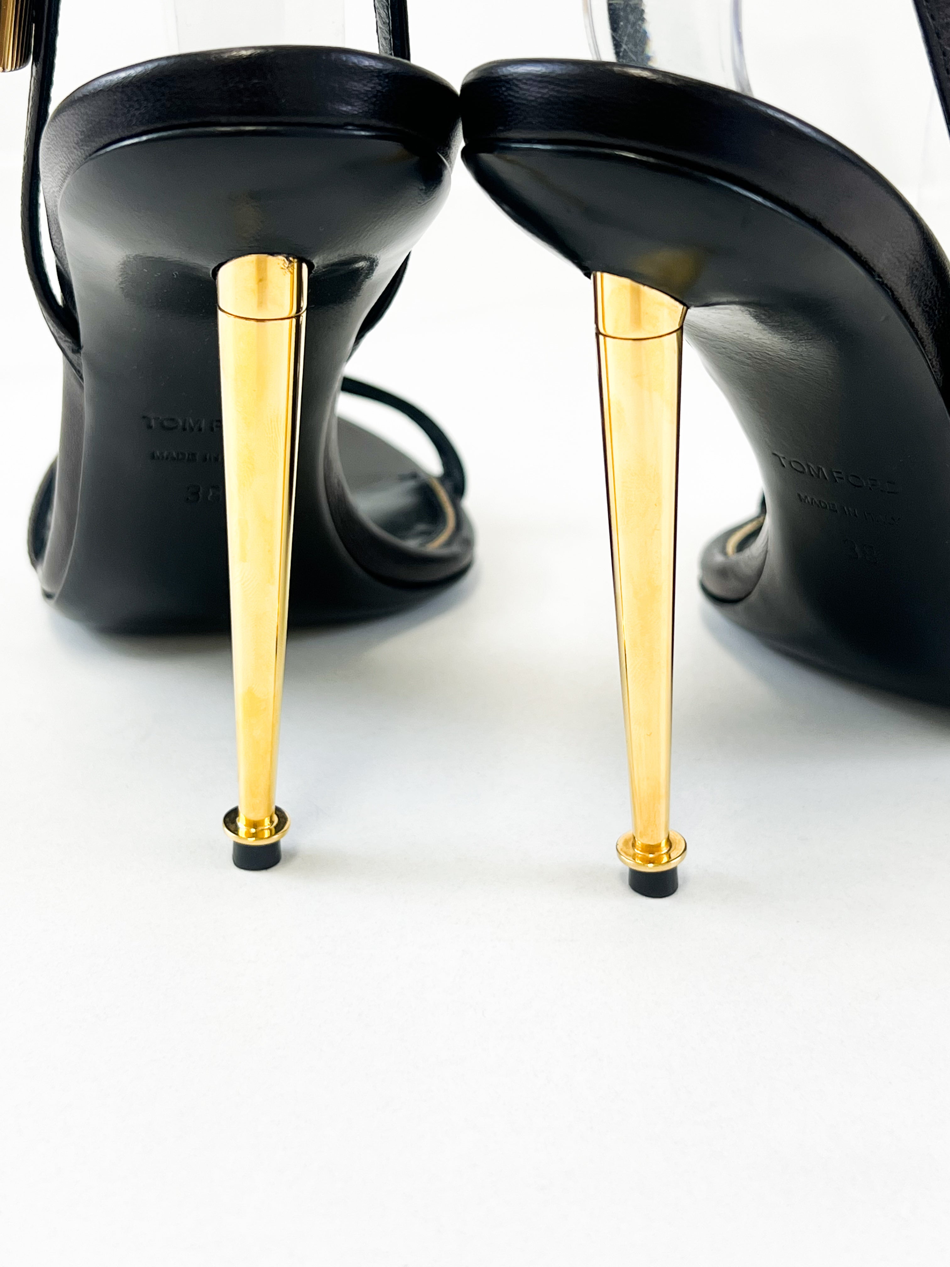 Tom Ford Leather Black Padlock Sandal Size 38