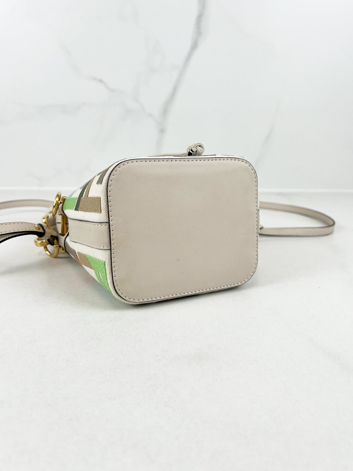 Fendi FF Multicolour Embroidred Mon Tresor Bucket Bag with Braided White Leather Handle