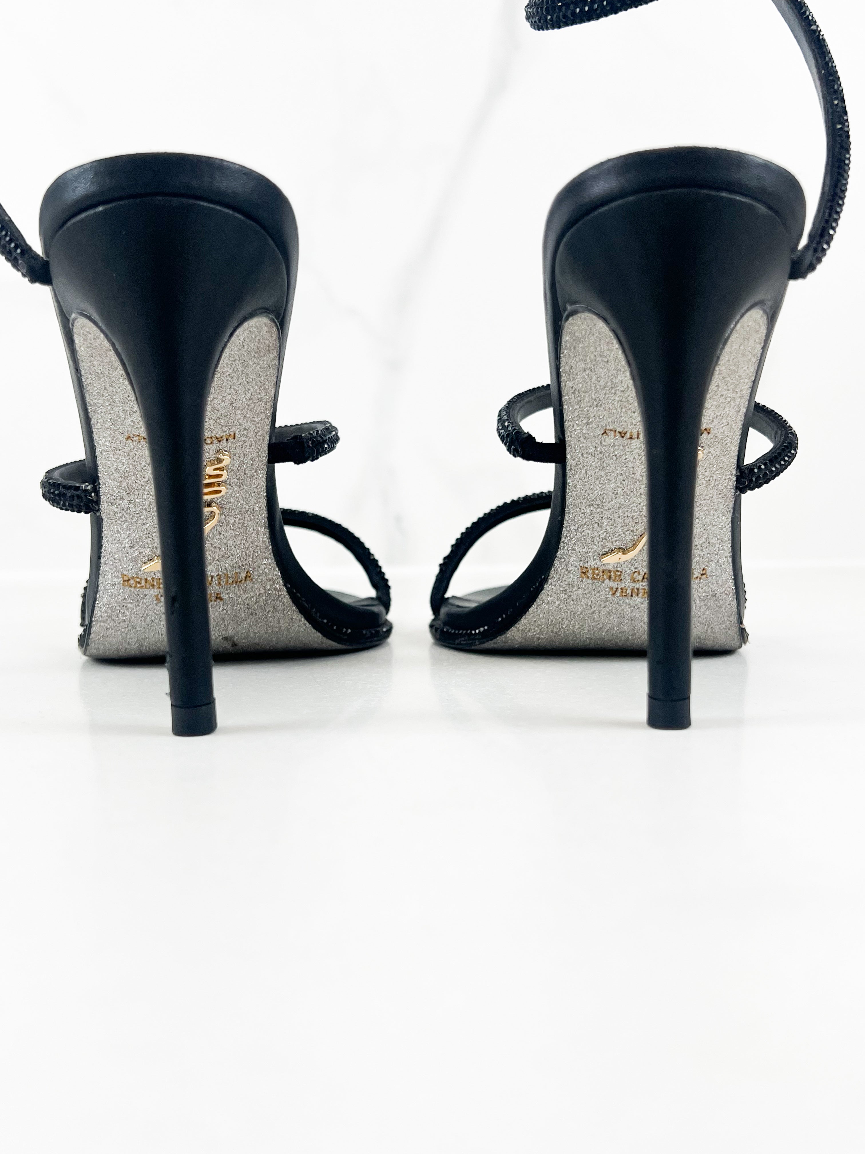 Rene Caovilla Cleo Sandal in Black 100mm Size 39