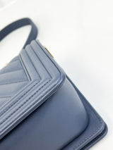 Chanel Charcoal Grey Old Medium Chevron Lambskin Boy Bag with Light Champagne GHW