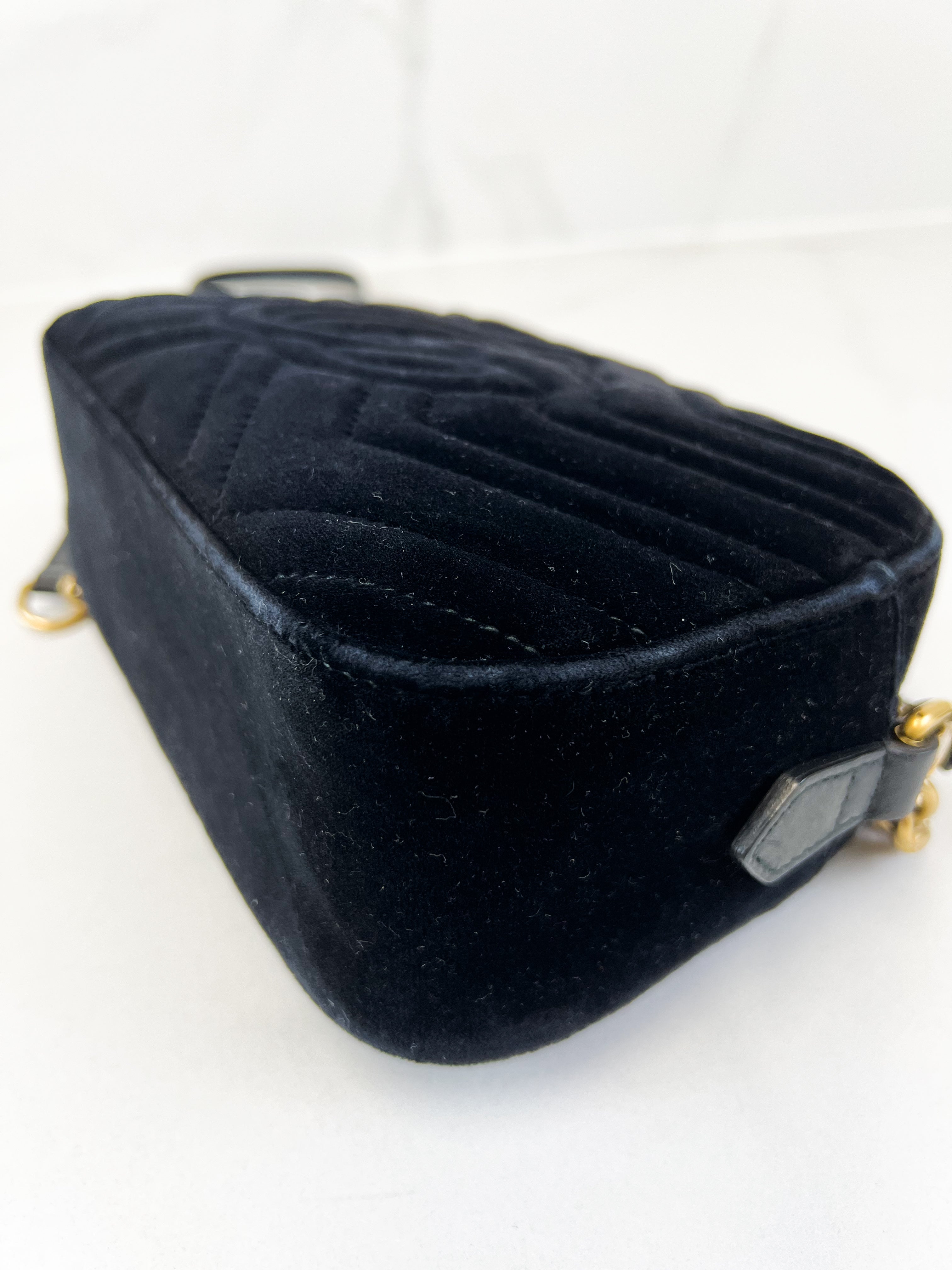 Gucci Small Velvet GG Marmont Matelasse Bag in Black