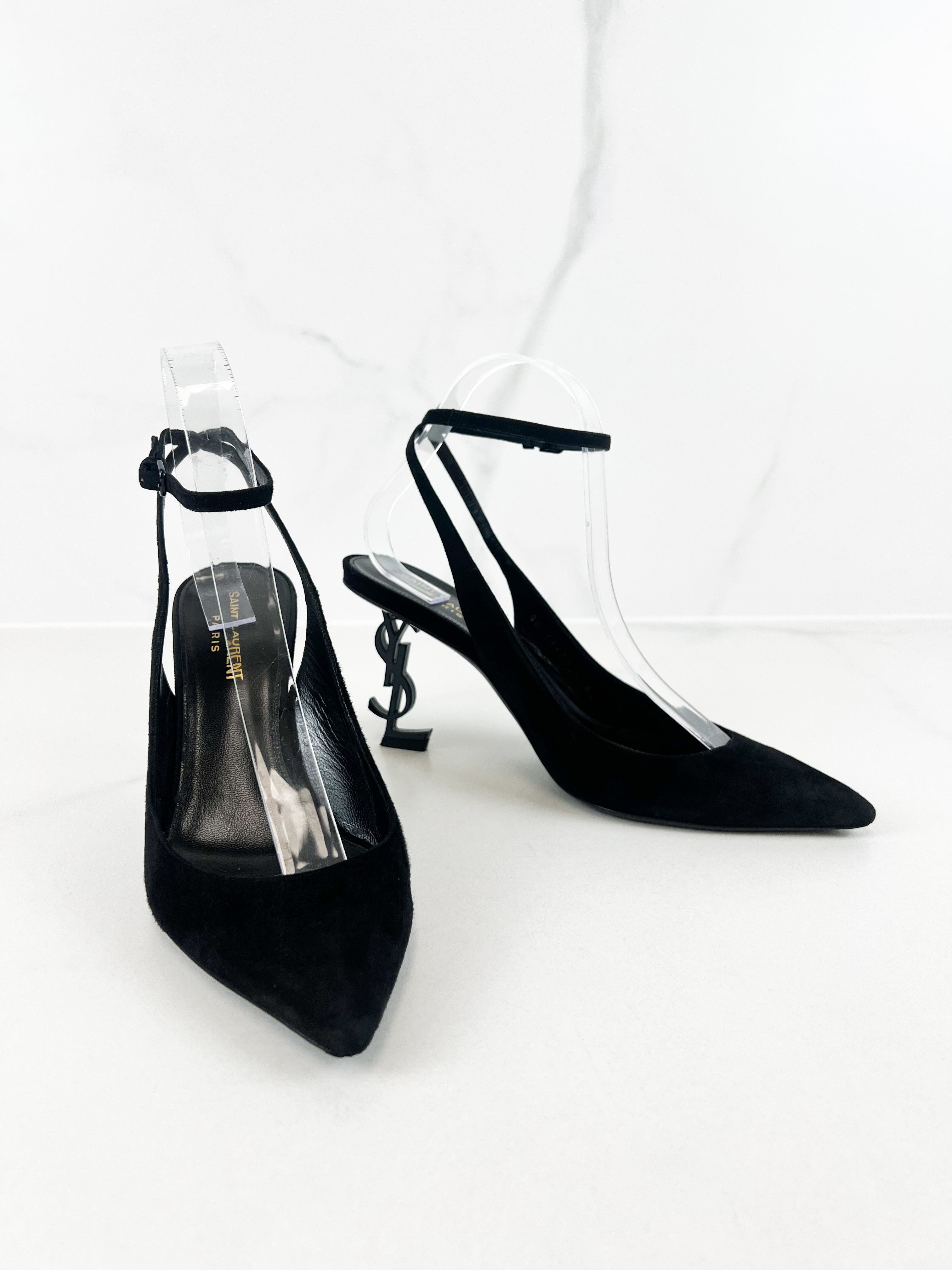 Saint Laurent Black Suede Strap Opyum Pumps Size 38.5
