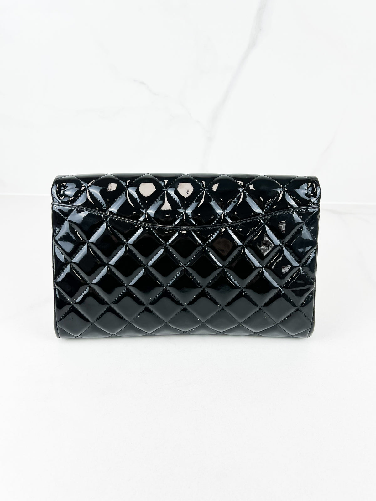 Chanel Black Quilted Patent Leather Clutch-with-Chain SHW