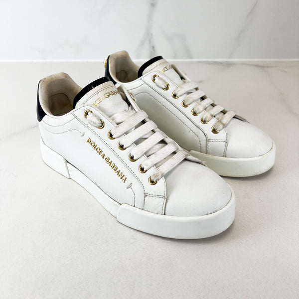 Dolce & Gabbana Portofino Calfskin Leather Sneaker with Pearl Size 37