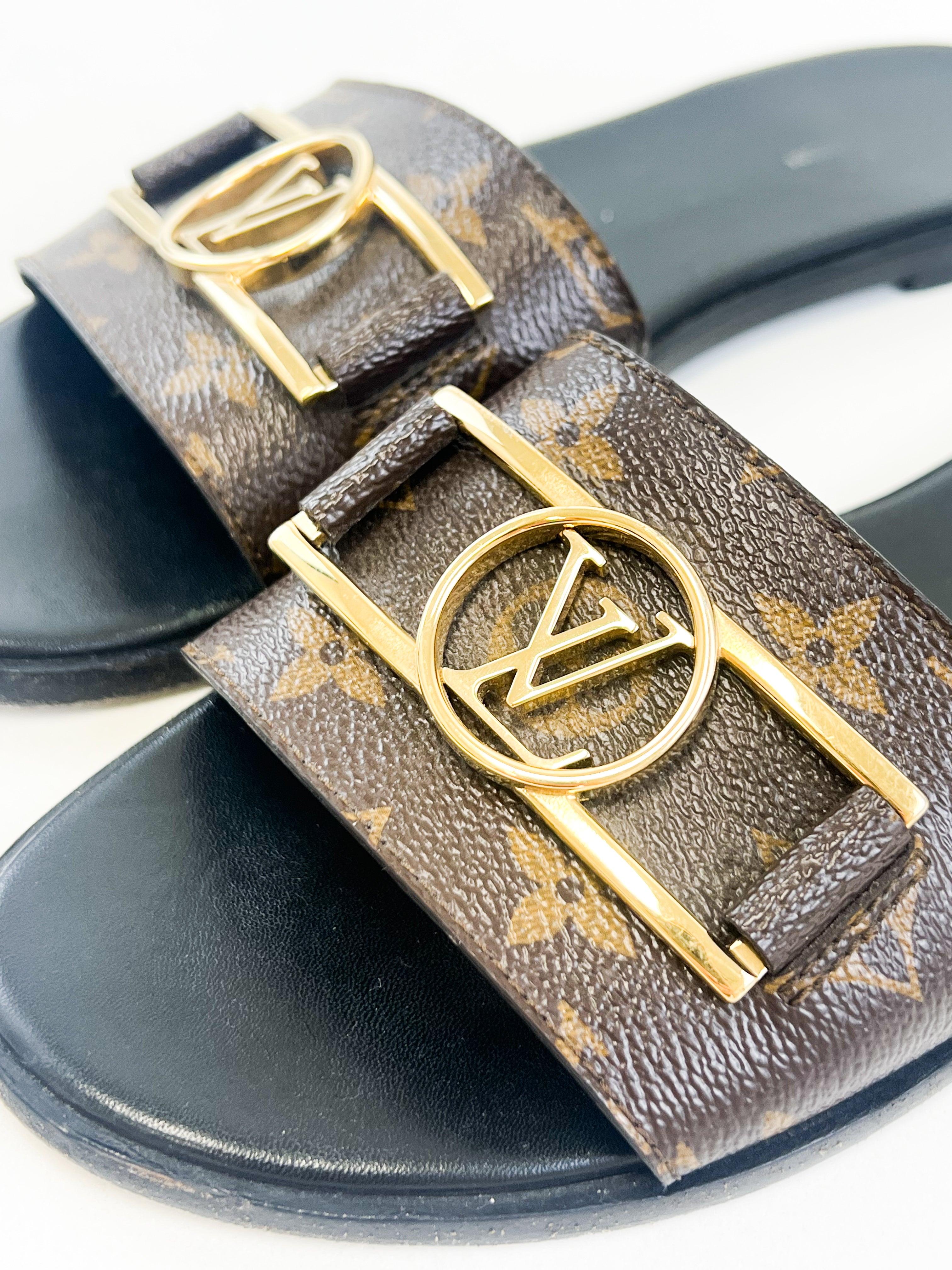 Louis Vuitton Monogram Lock It Flat Slides Size 40