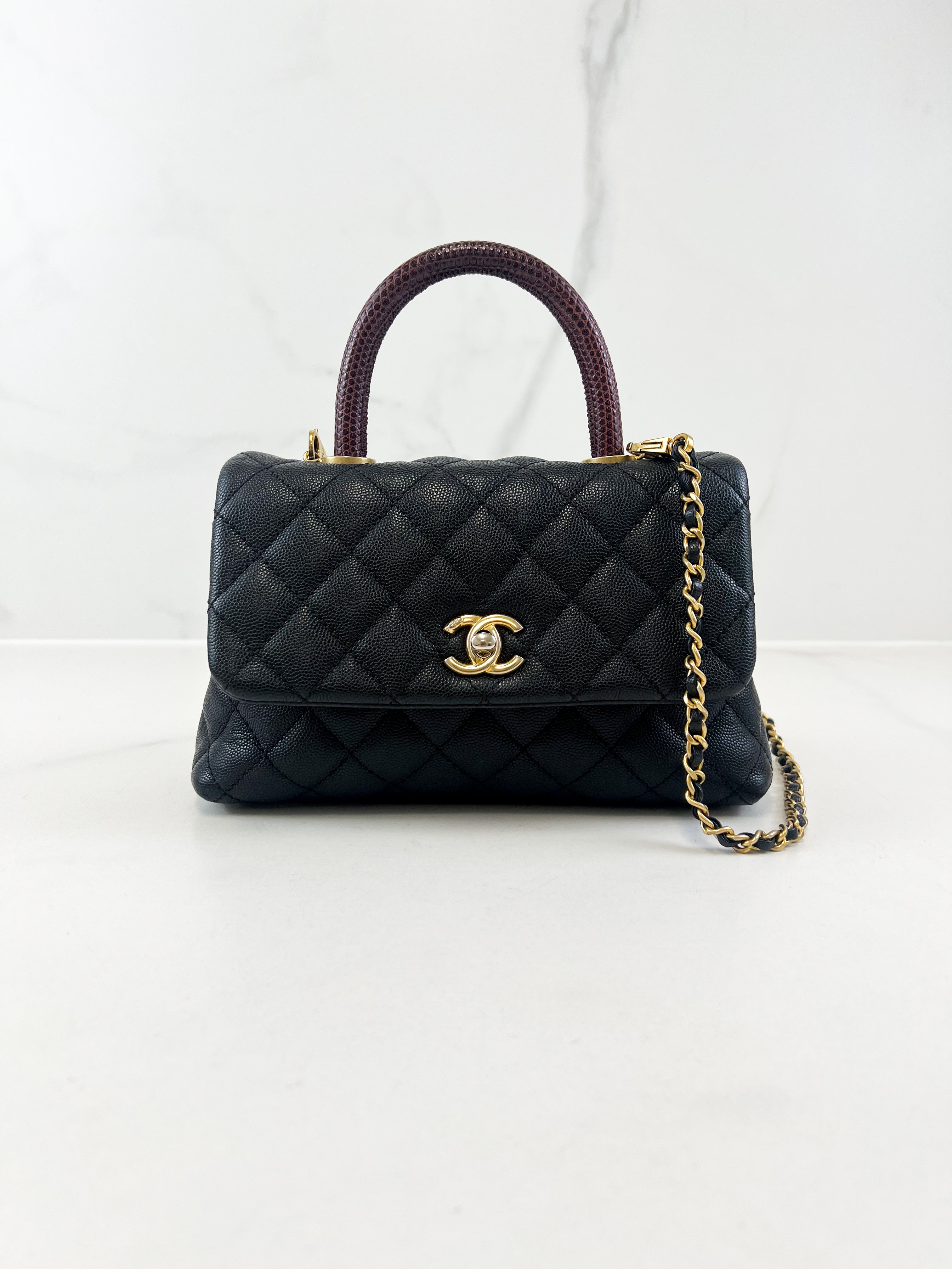 Chanel Limited Edition Black Small Caviar Lizard Handle GHW
