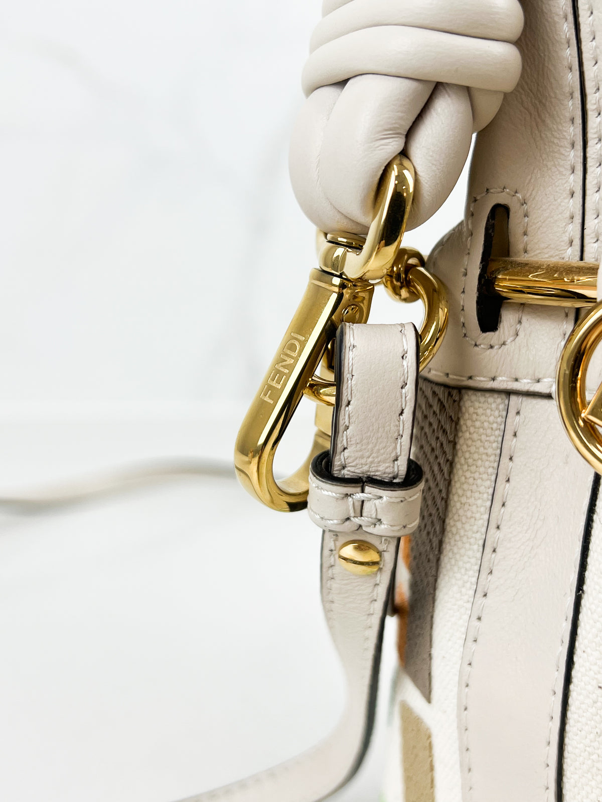 Fendi FF Multicolour Embroidred Mon Tresor Bucket Bag with Braided White Leather Handle