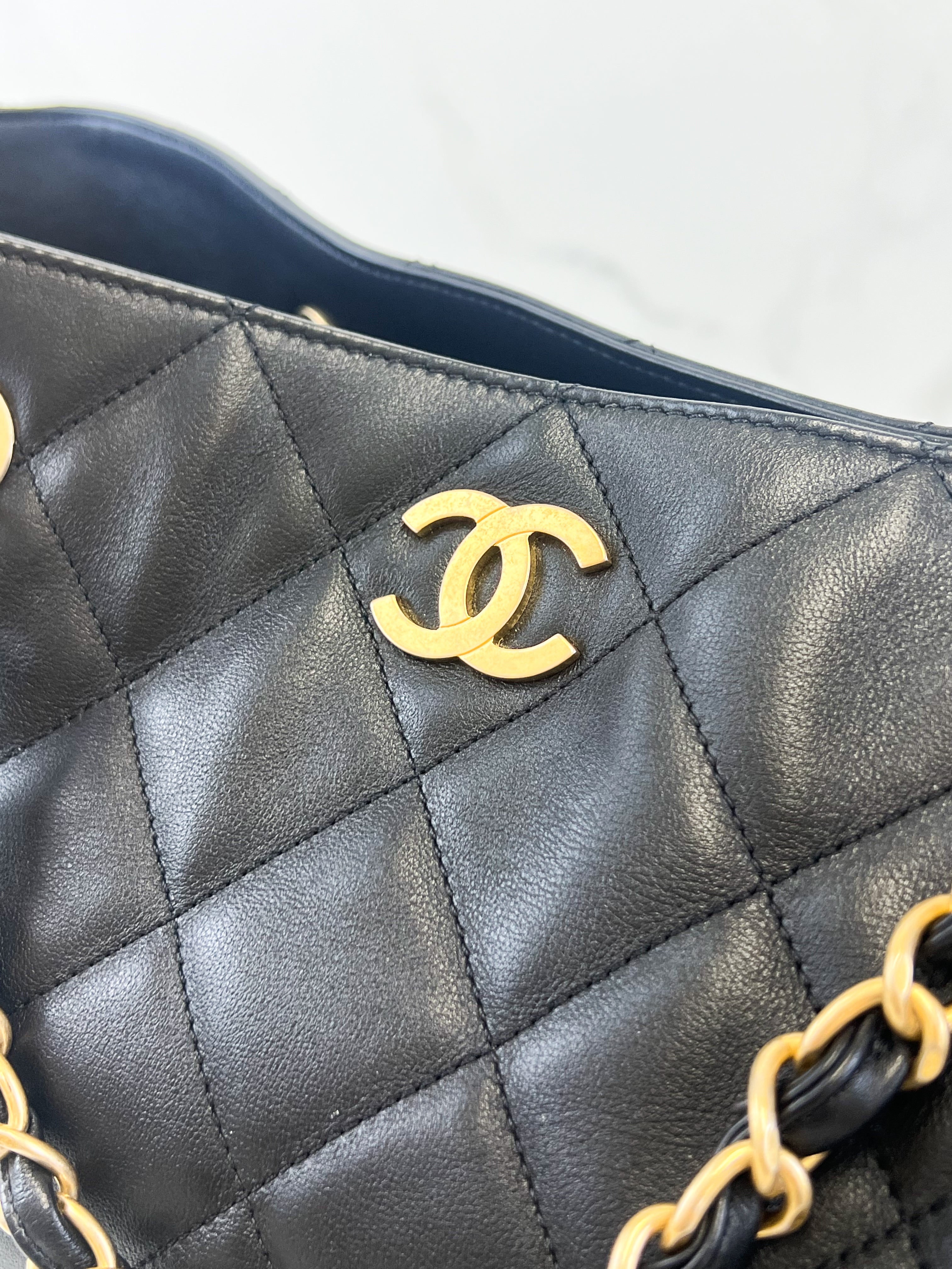 Chanel CC Black Calfskin Shopping Tote GHW