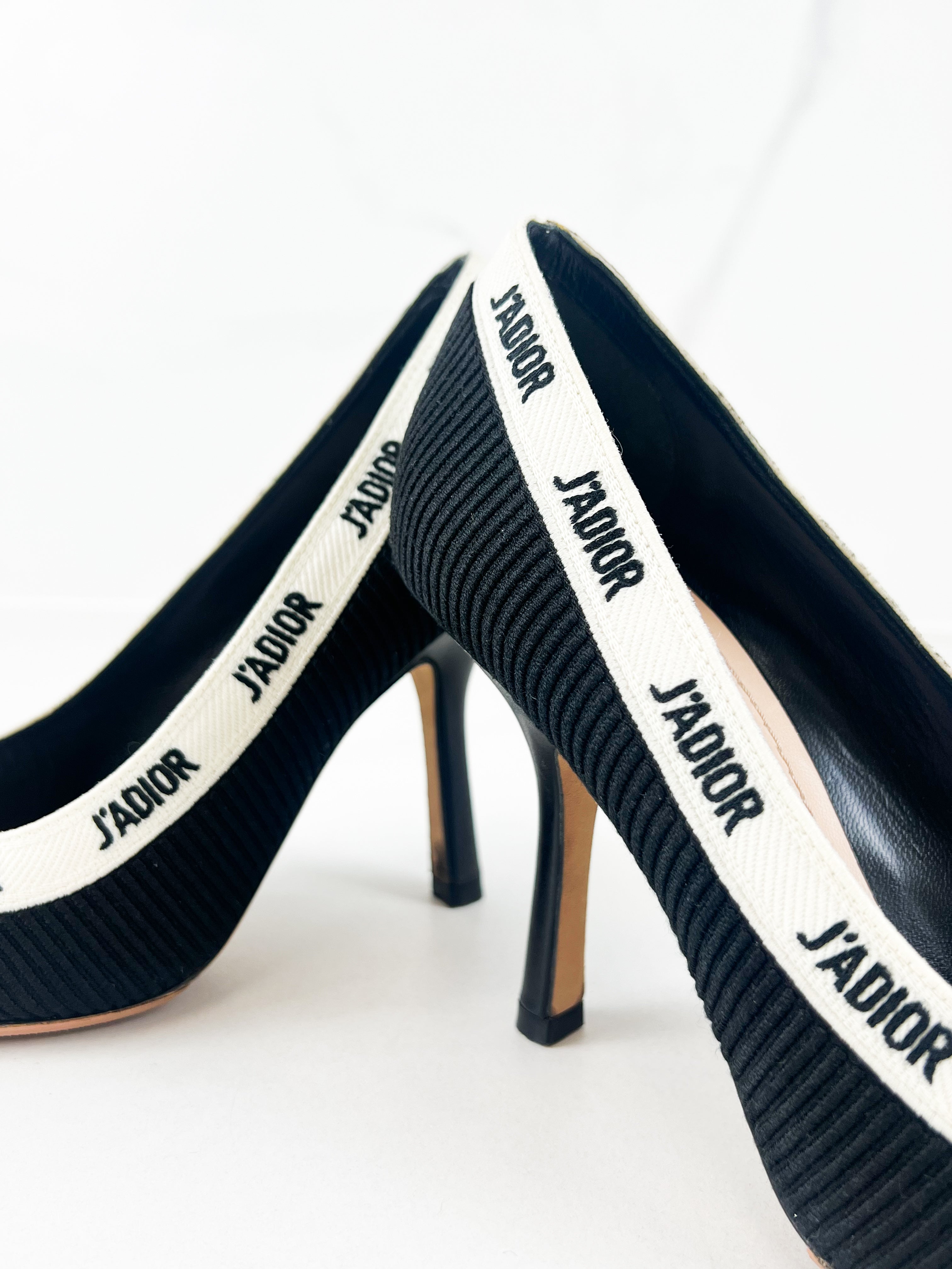 Christian Dior J'adior Black White Ribbon Heels Size 37