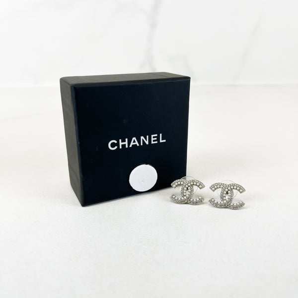 Chanel CC Crystal Pearl Stud Earrings