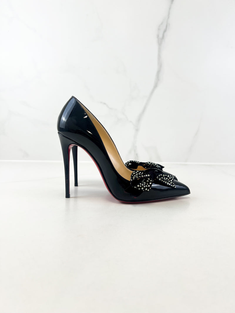 Christian Louboutin Black Patent Madame Menule 100 Pump Size 35.5