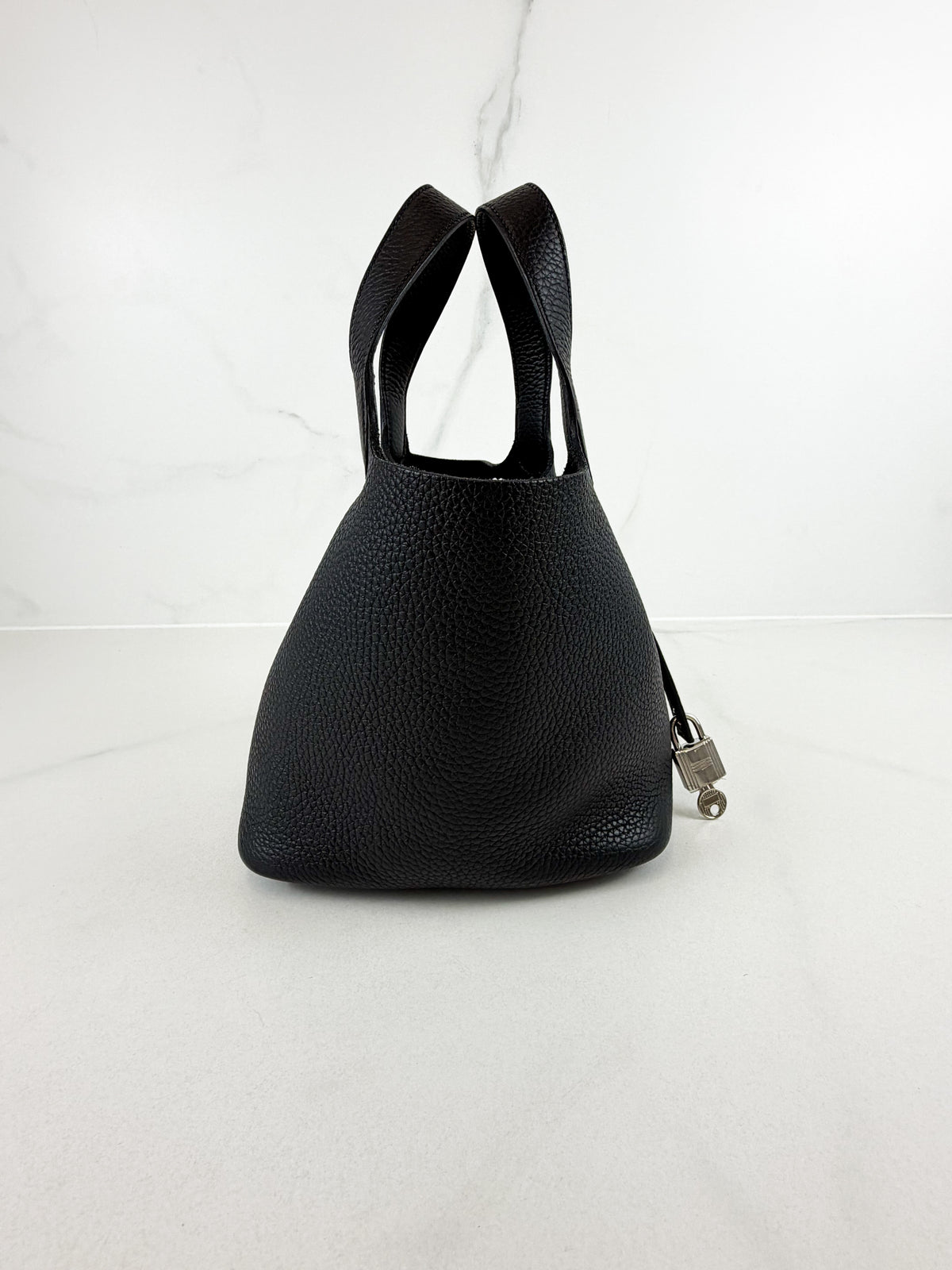 Hermes Picotin 22 Lock Textured Grained Black Leather