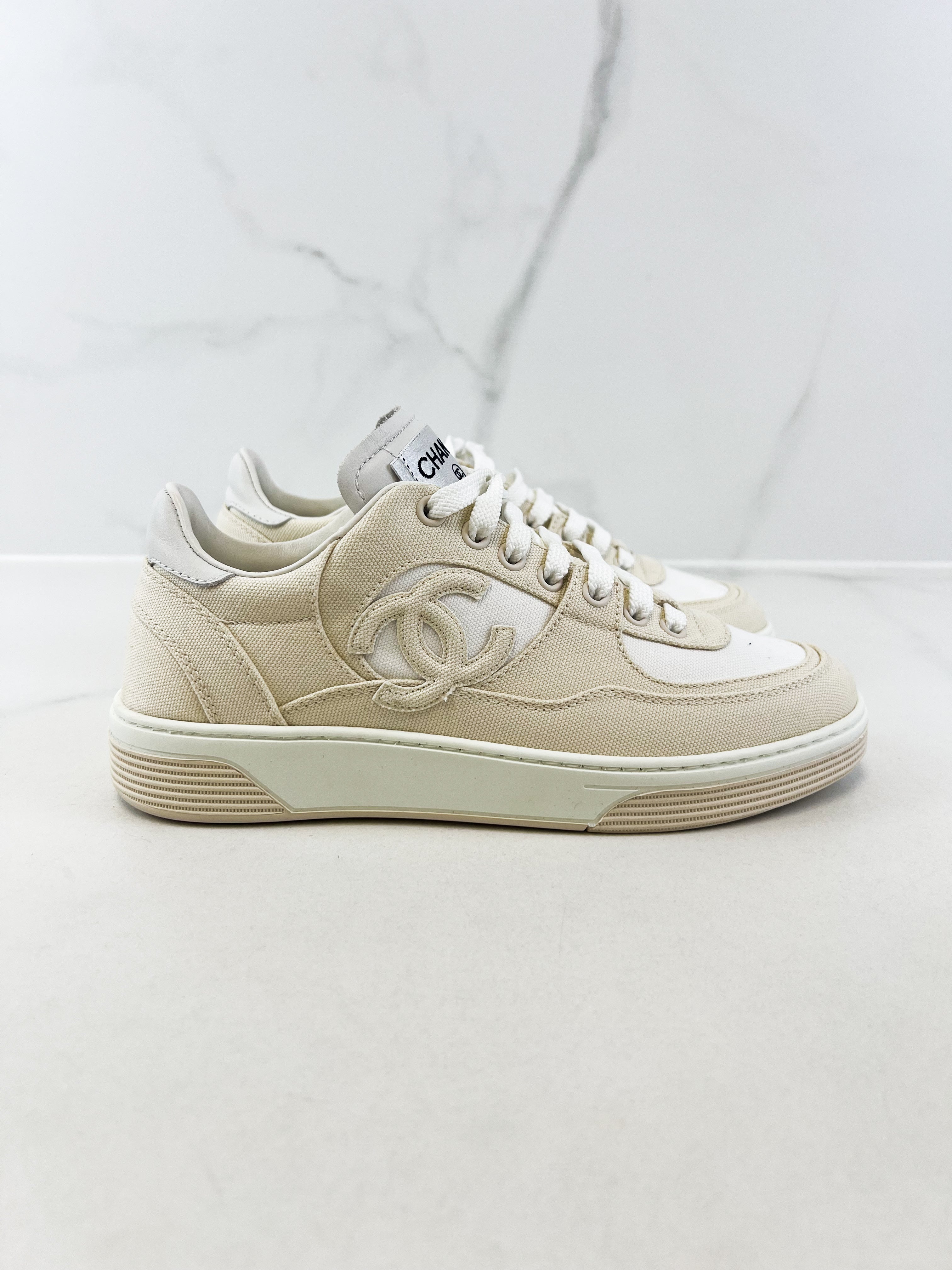 Chanel CC Cream Sneaker Size 37