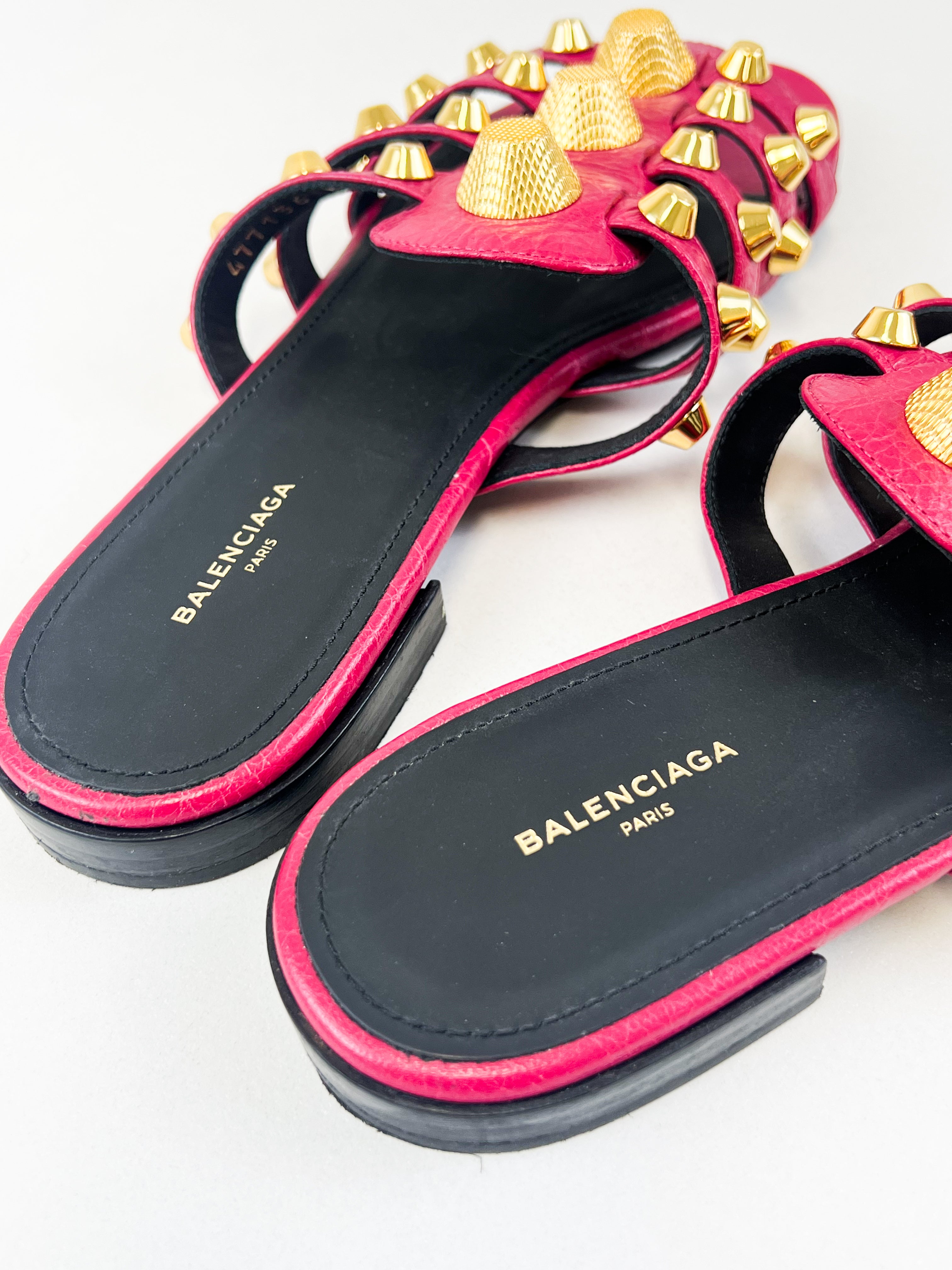 Balenciaga Leather Arena Flat Slides Mules Size 35.5