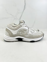 Chanel CC Tweed White/Silver Iridescent Sneaker Size 40