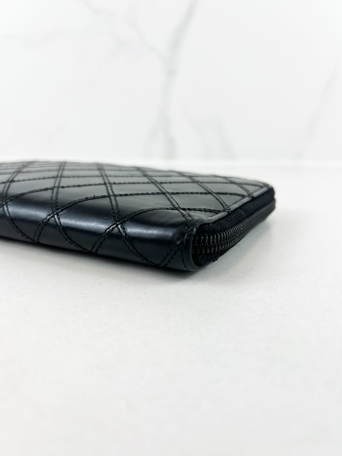 Chanel Quilted Stich Calfskin Zip Around Mini CC Wallet with SHW