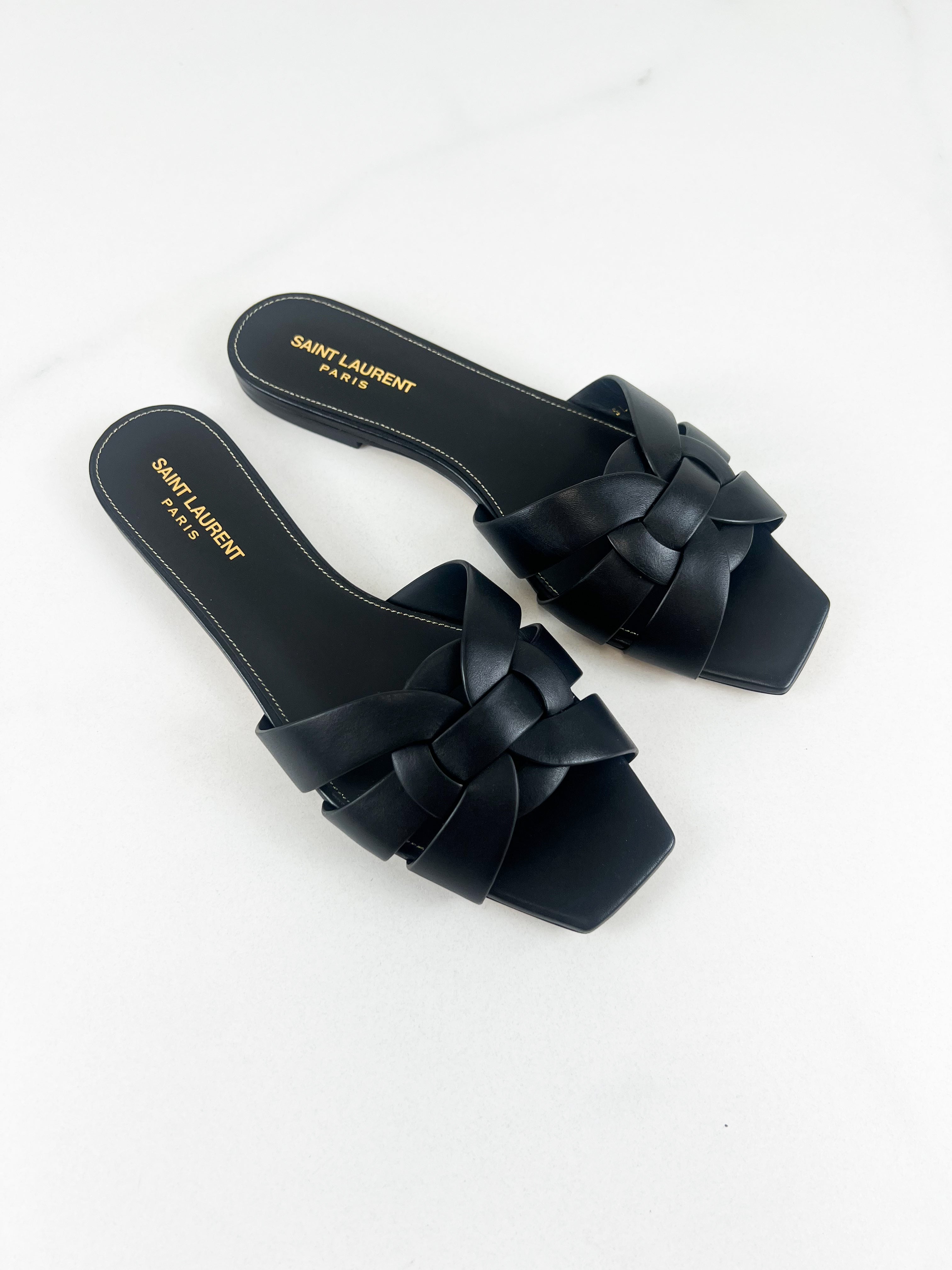 Saint Laurent Black Tribute Flat Mules Size 40