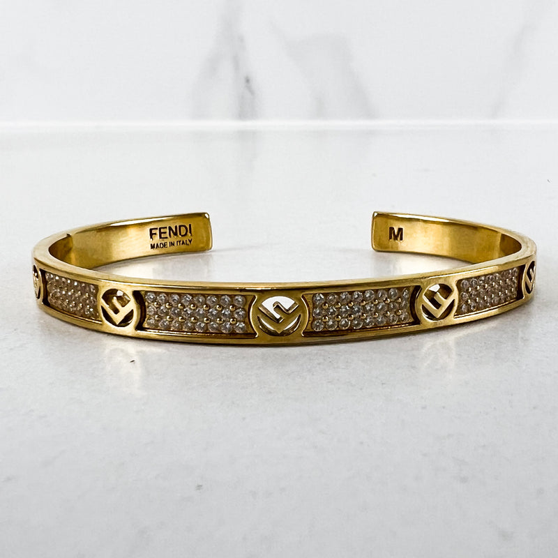 F Is Fendi Bangle Bracelet In Metal with Crystals Gold