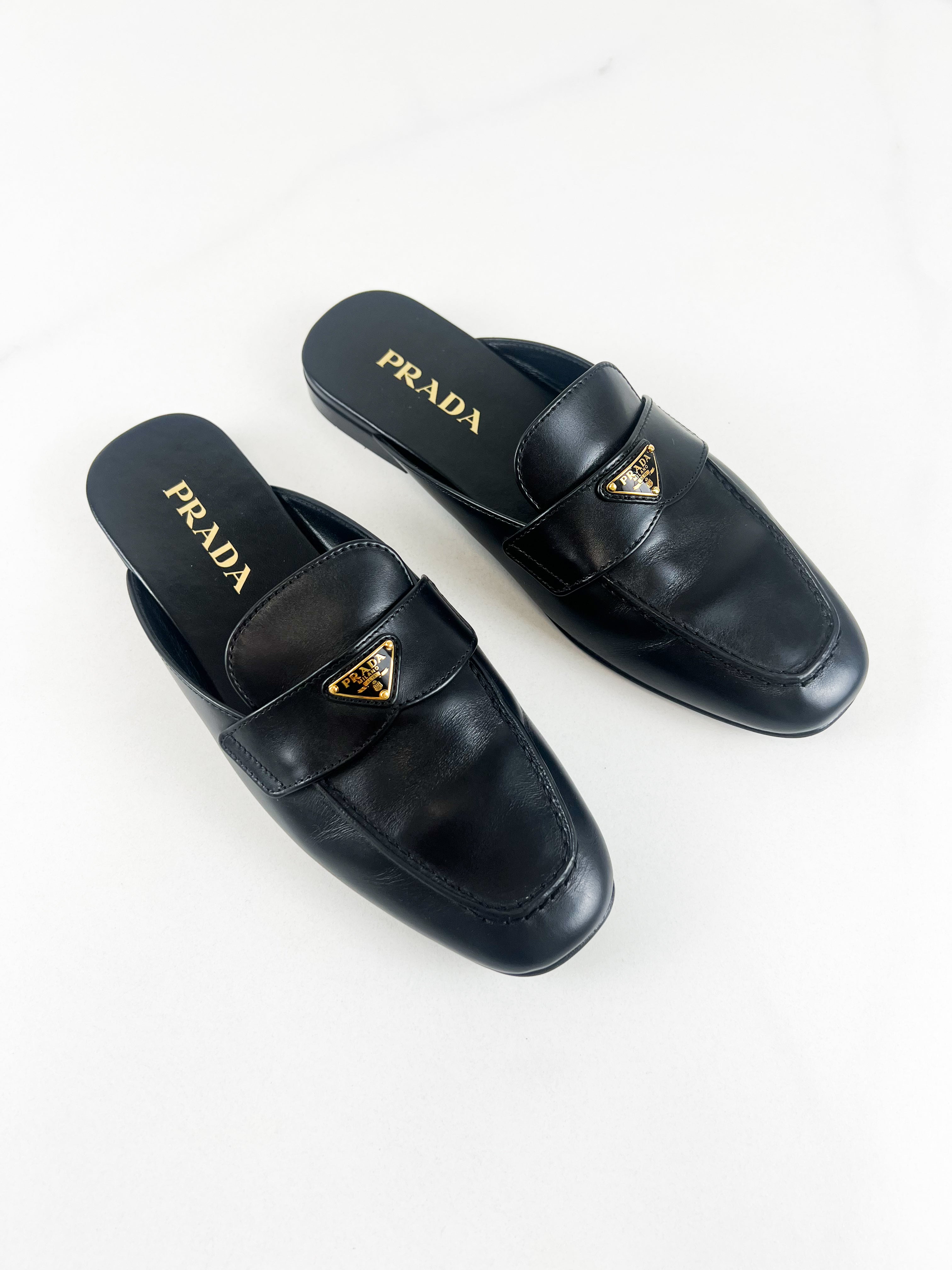 Prada Black Brushed leather Mules Size 37