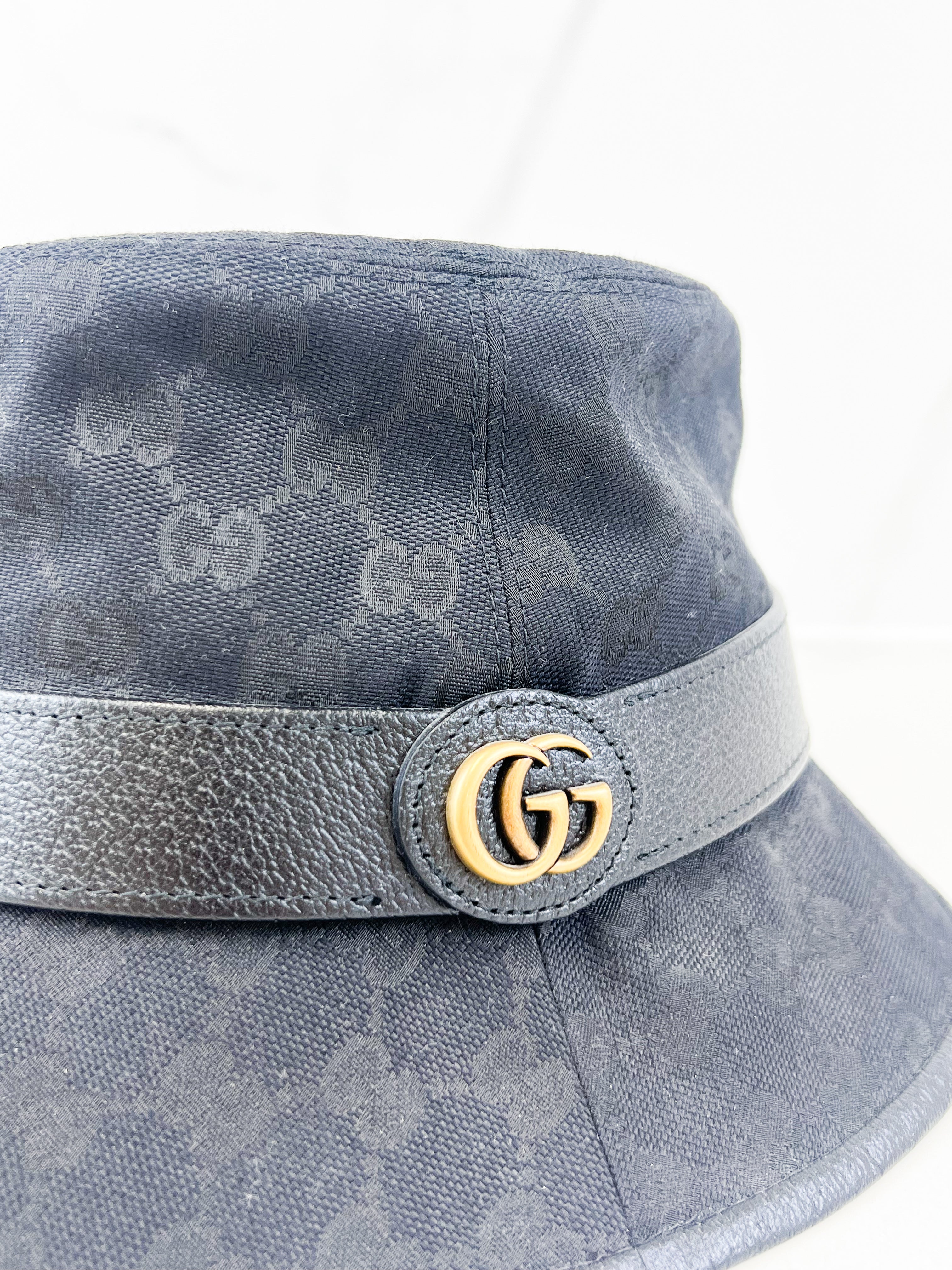 Gucci Leather Trimmed Monogrammed Canvas Bucket Hat