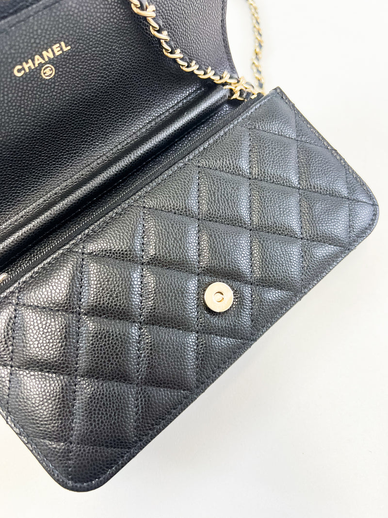 Chanel CC Caviar Black Classic Phone Holder WOC