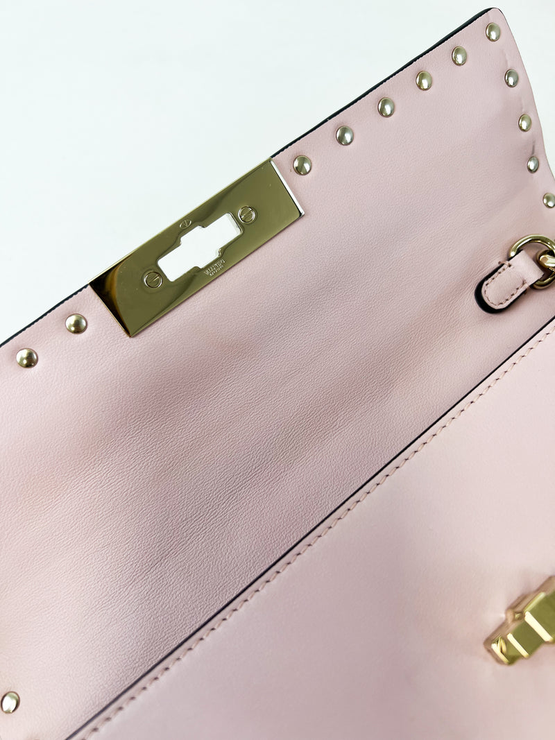 Valentino Garavani Blush Pink Rockstud Leather Clutch