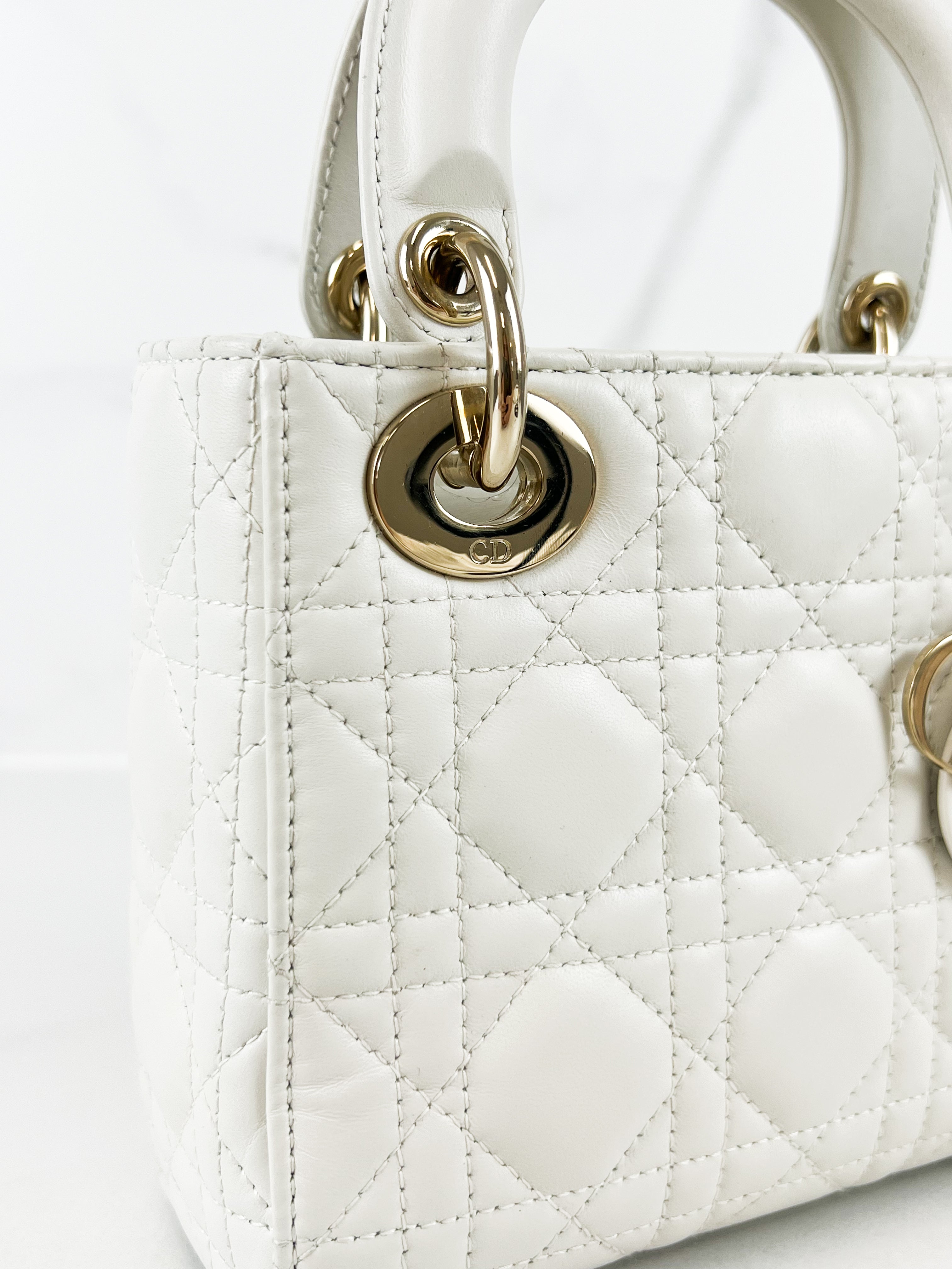 Christian Dior Mini Lady Dior Cannage Leather in White