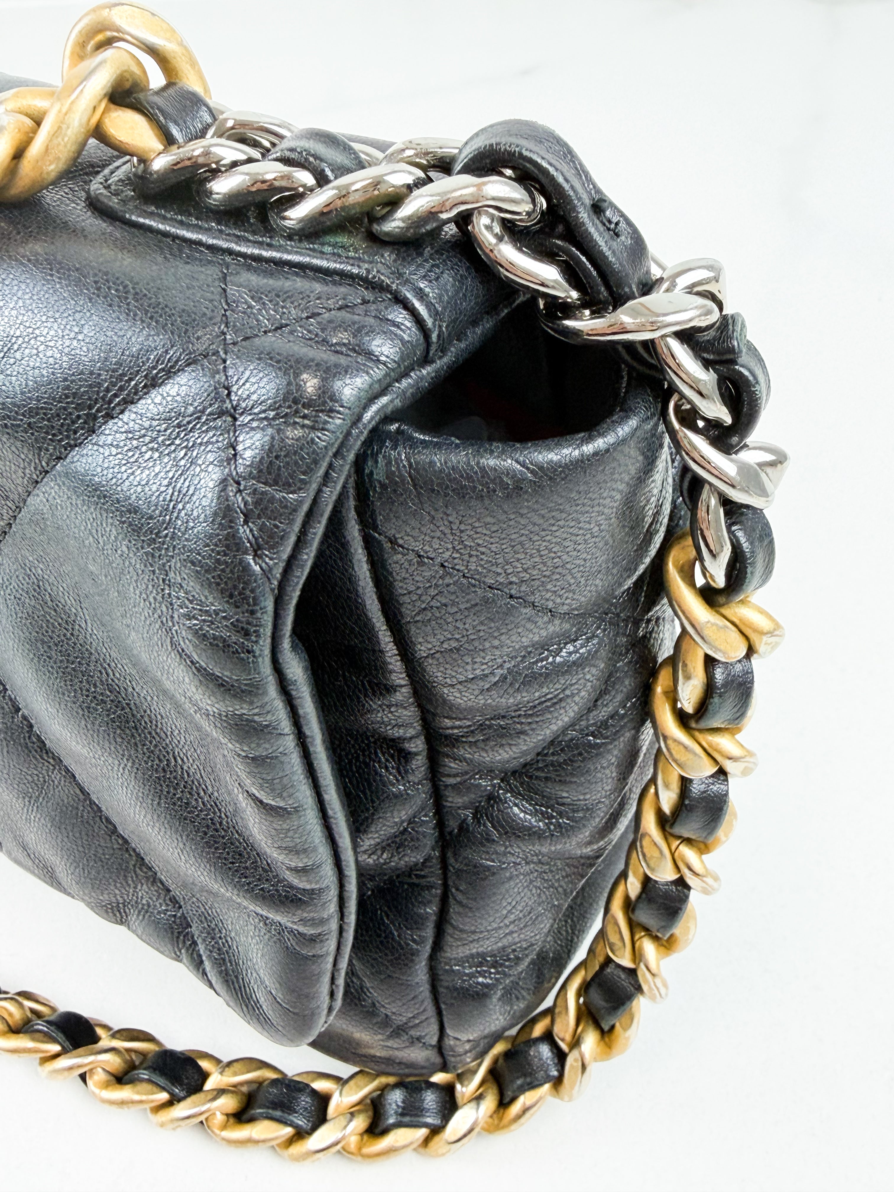 Chanel Black Small Lambskin 19 with Gold & Silver Tone Hardware