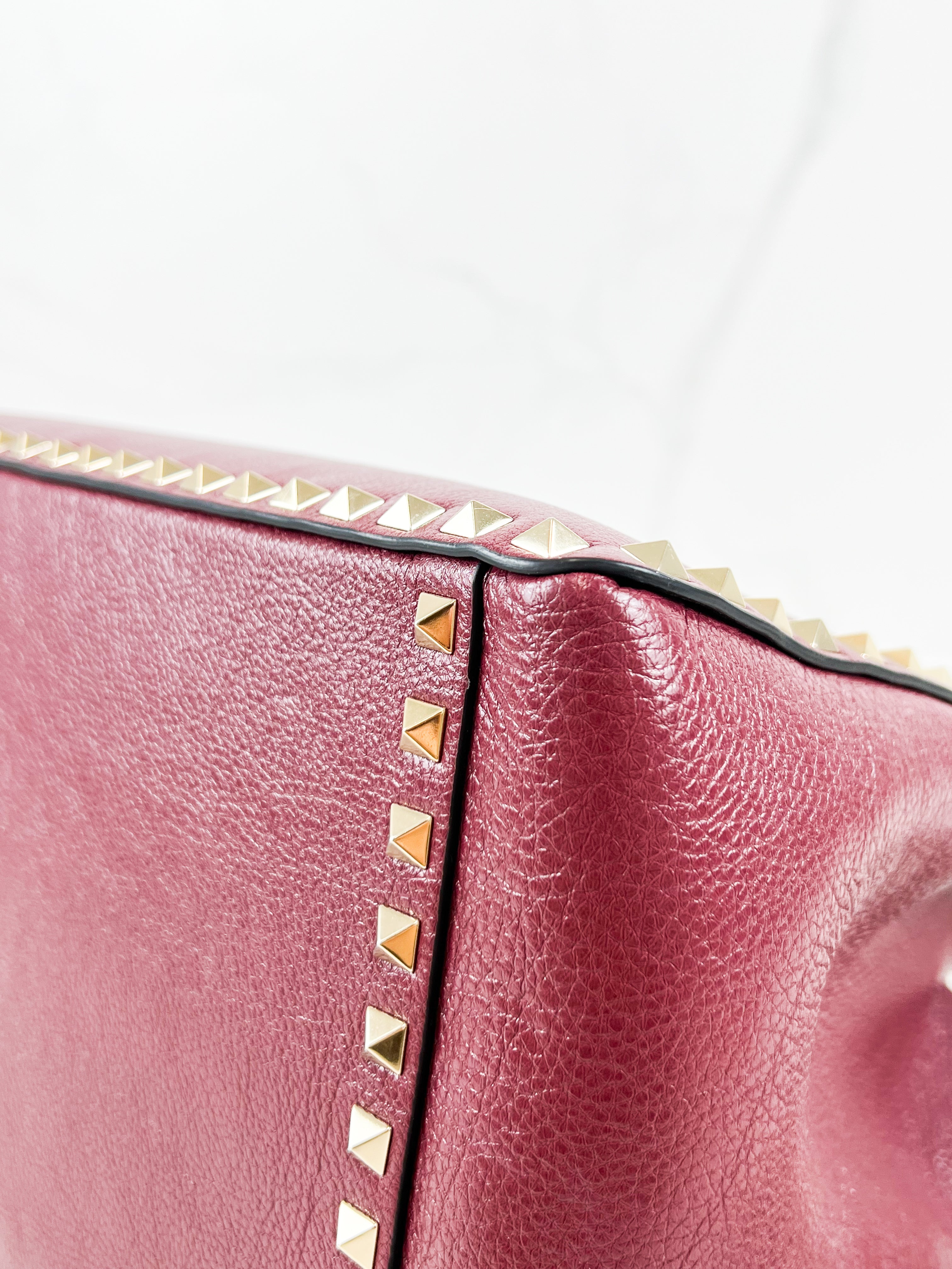 Valentino Garavani Burgundy Rockstud Leather Tote