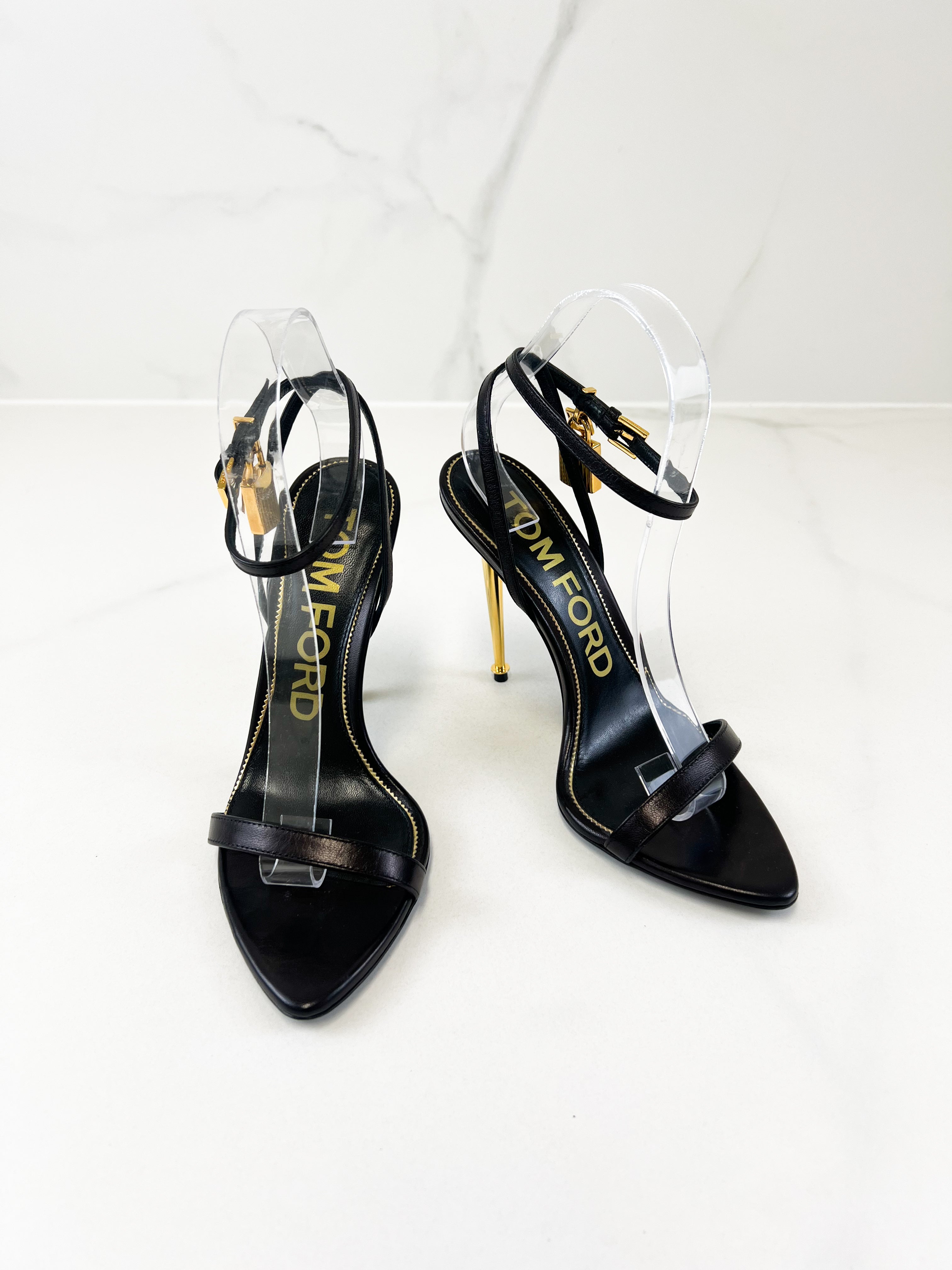 Tom Ford Leather Black Padlock Sandal Size 38