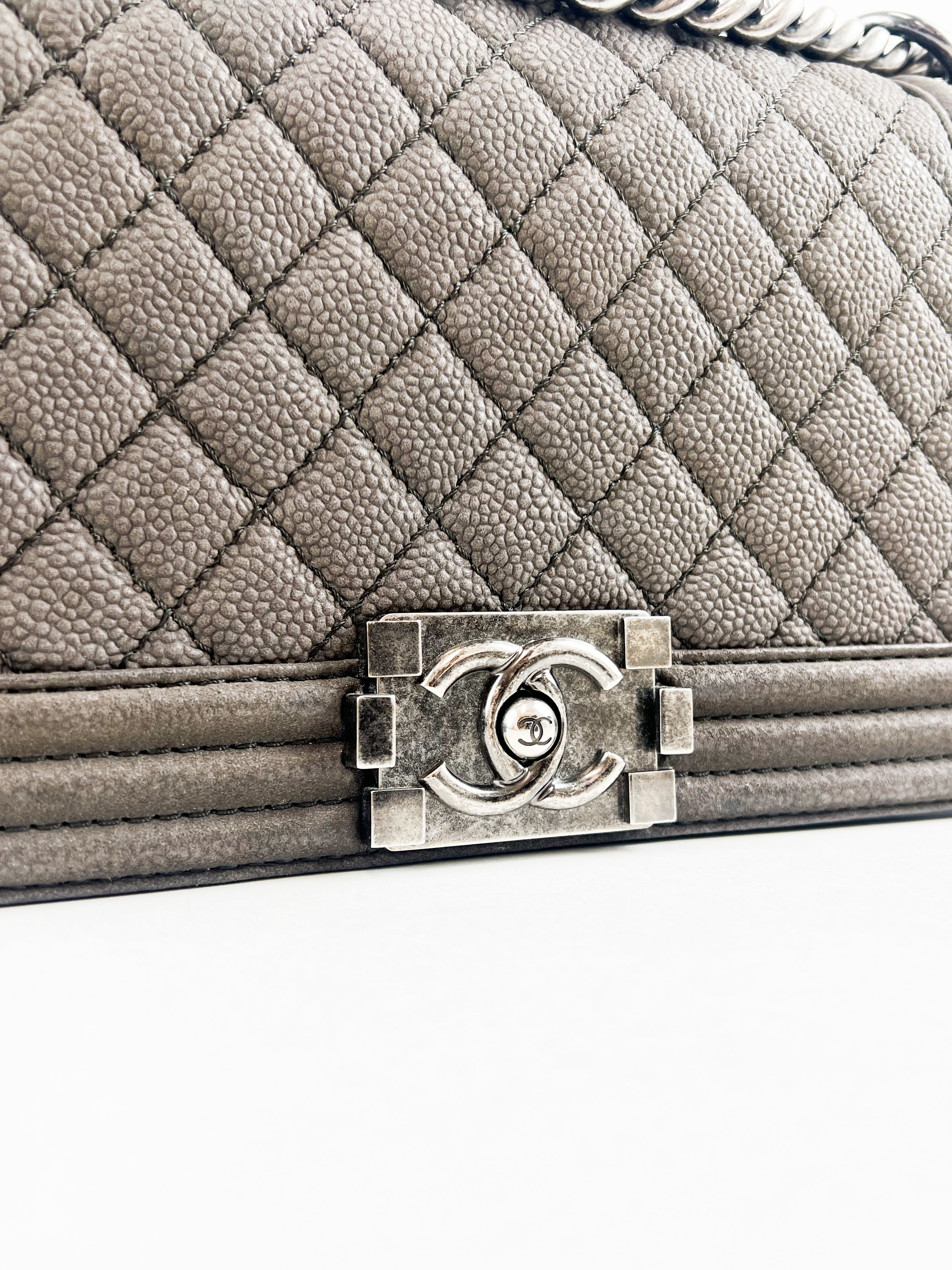 Chanel Chocolate Old Medium Soft Caviar Matte Boy Bag