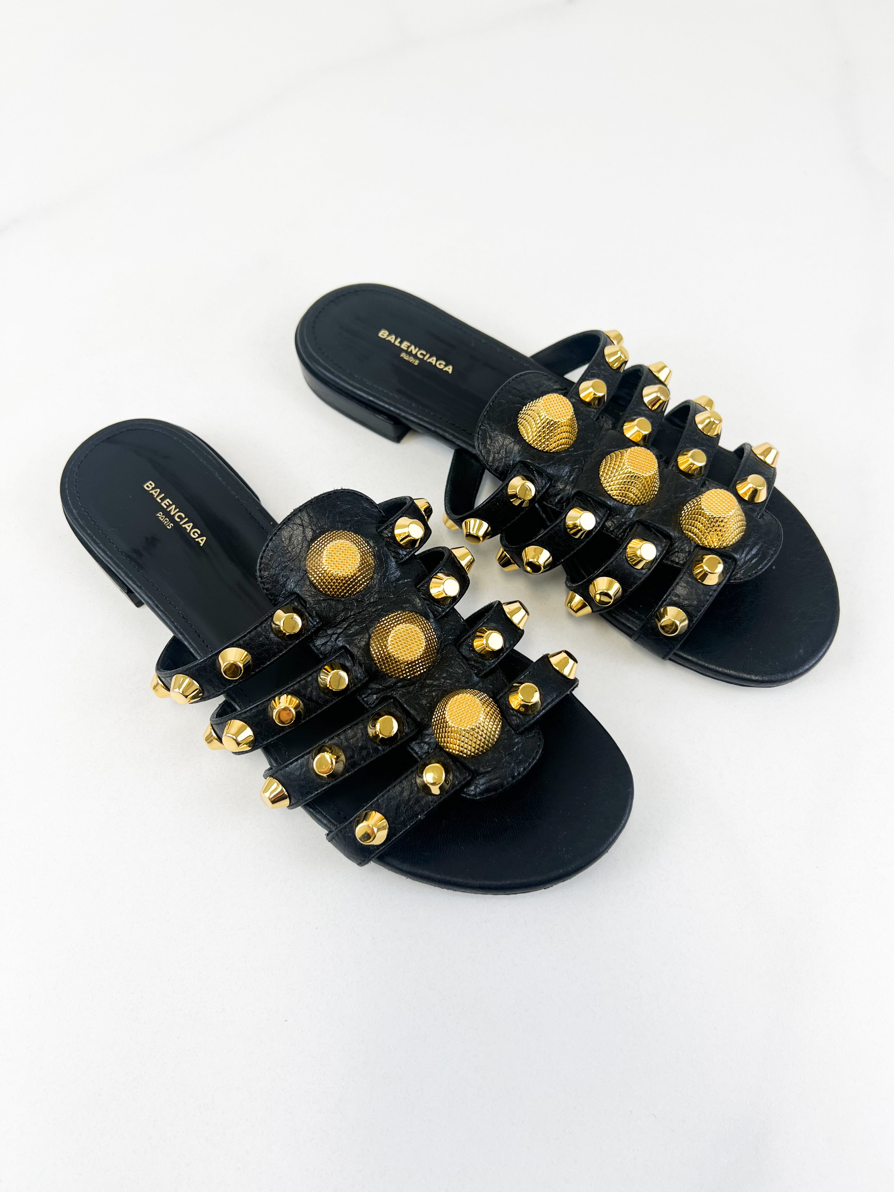 Balenciaga Leather Arena Flat Slides Mules Size 36