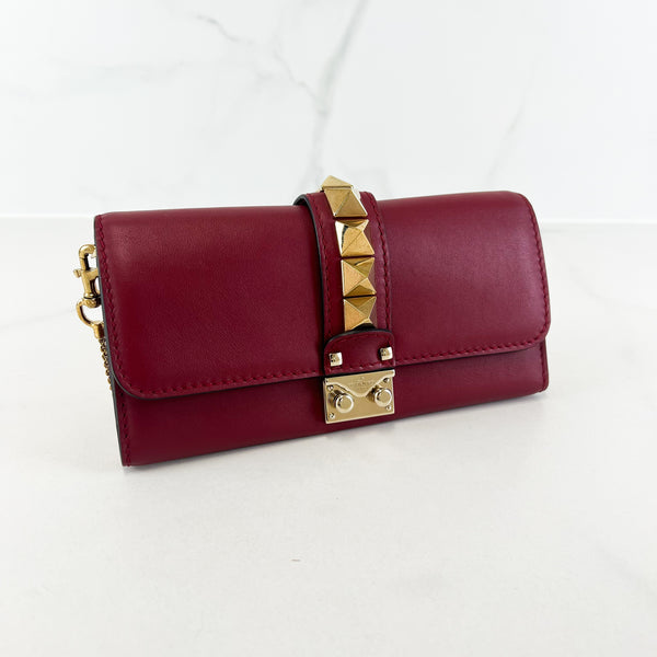 Valentino Rockstud Leather Long Wallet on Chain