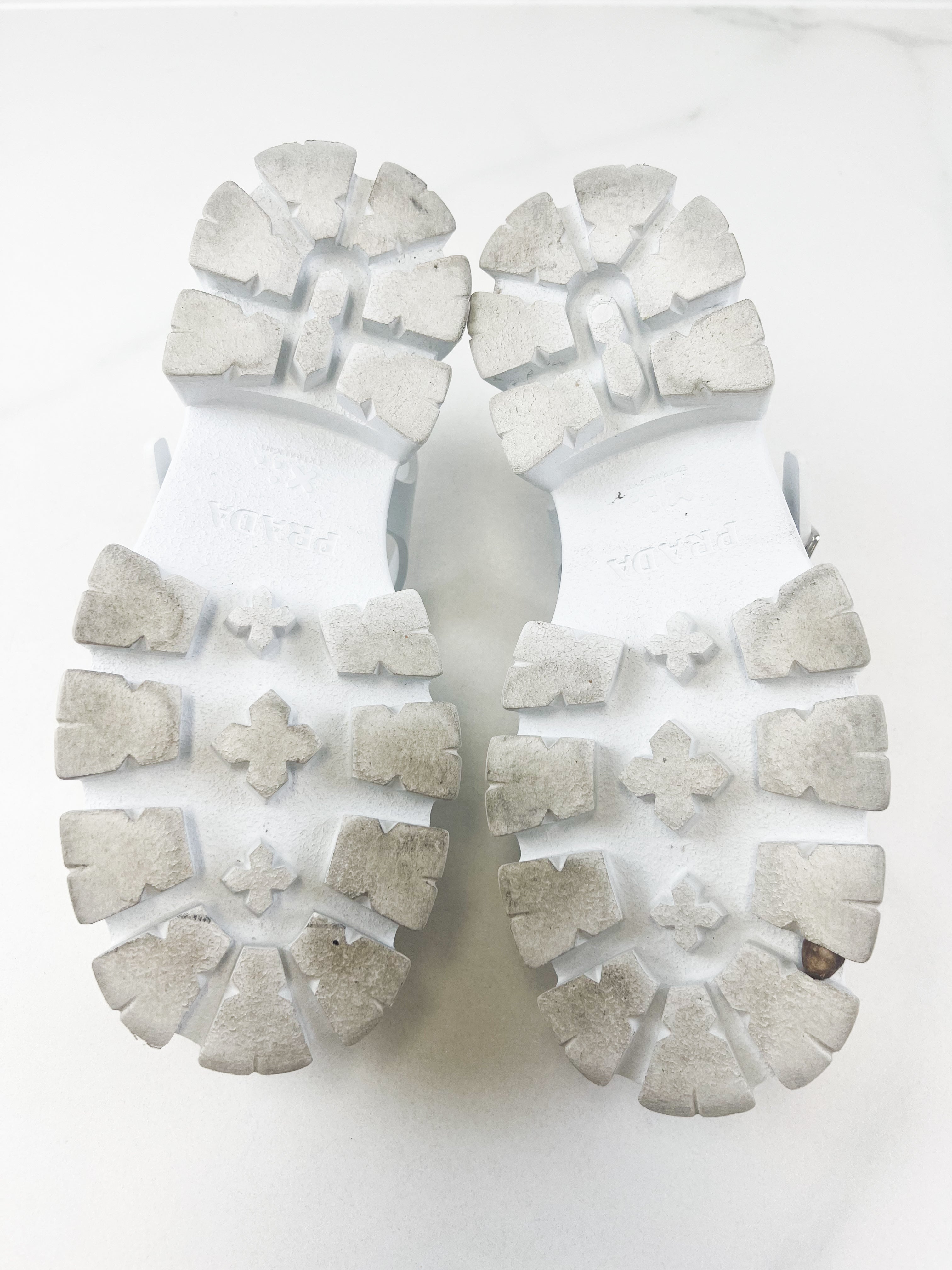 Prada White Logo Rubber Monolith Sandals in Size 38