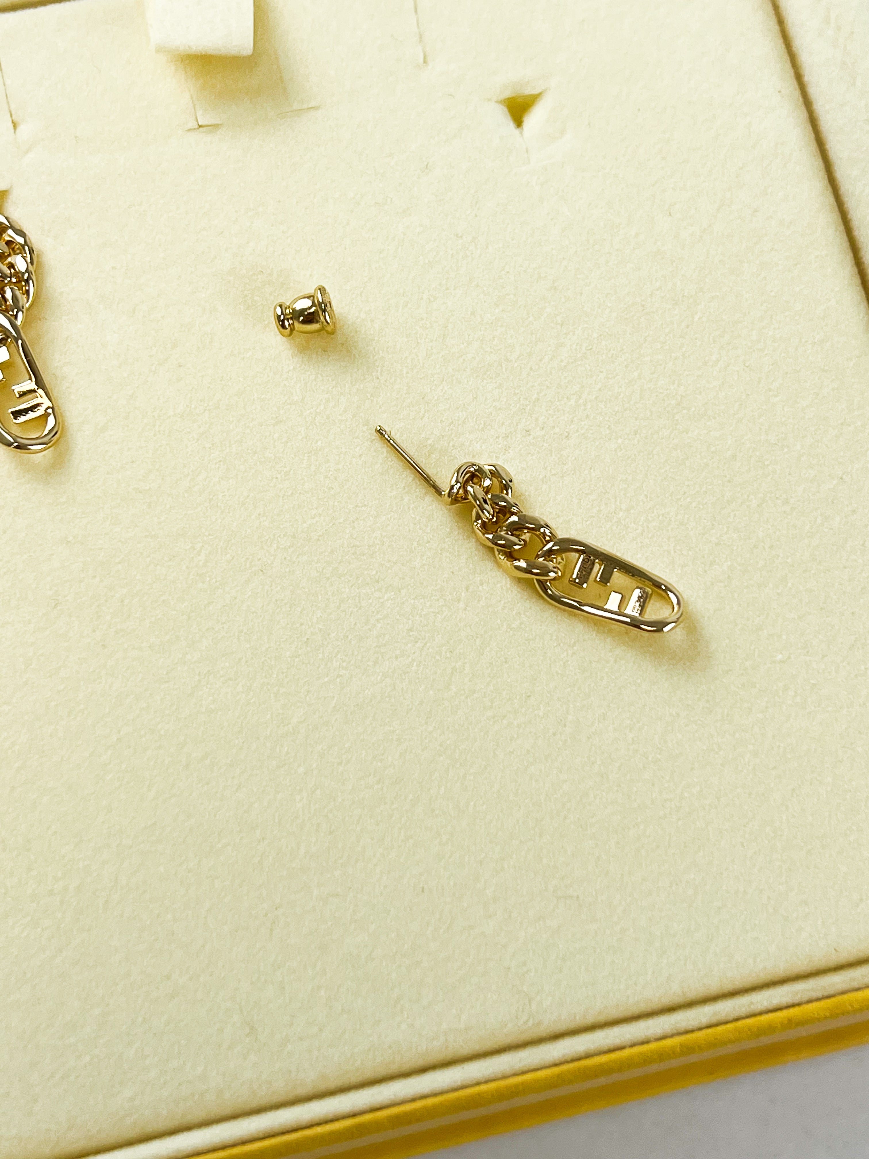 Fendi F Logo Drop Down Earring in Gold