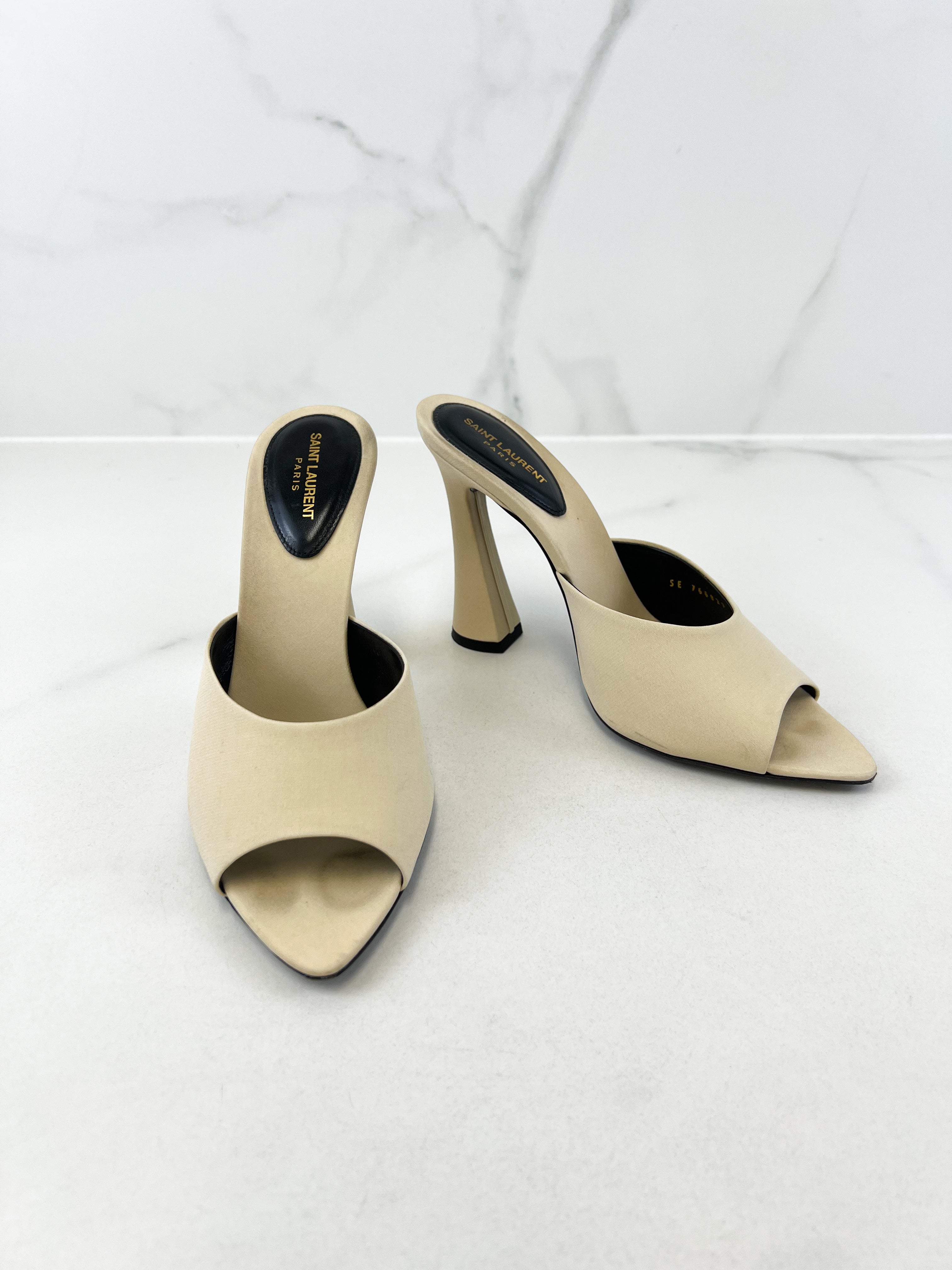 Saint Laurent Suite Silk Satin Mules in Natural