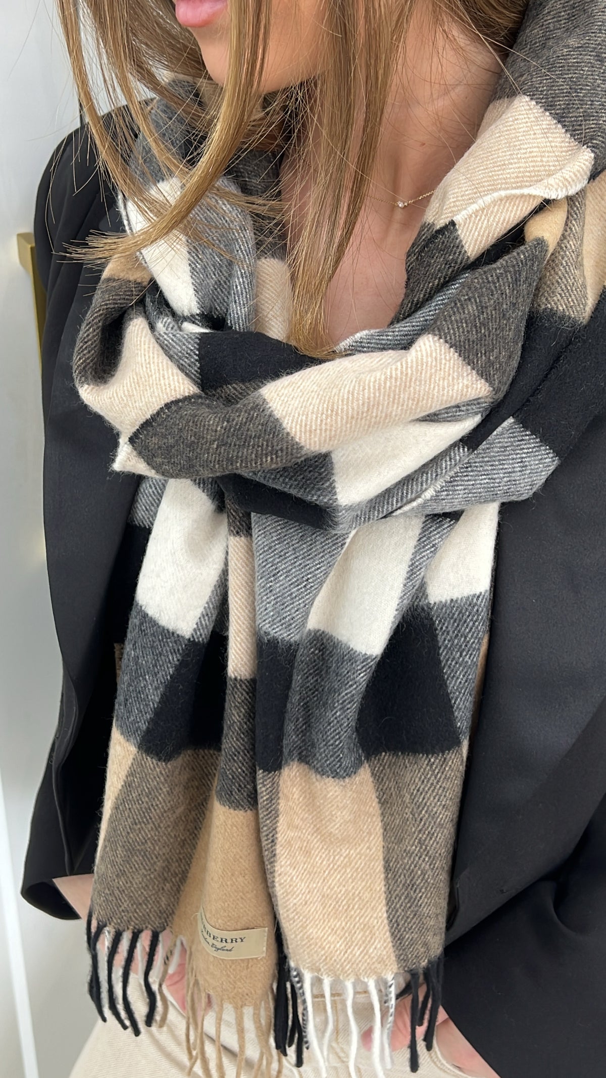 Burberry Half Mega Check Cashmere Scarf in Beige
