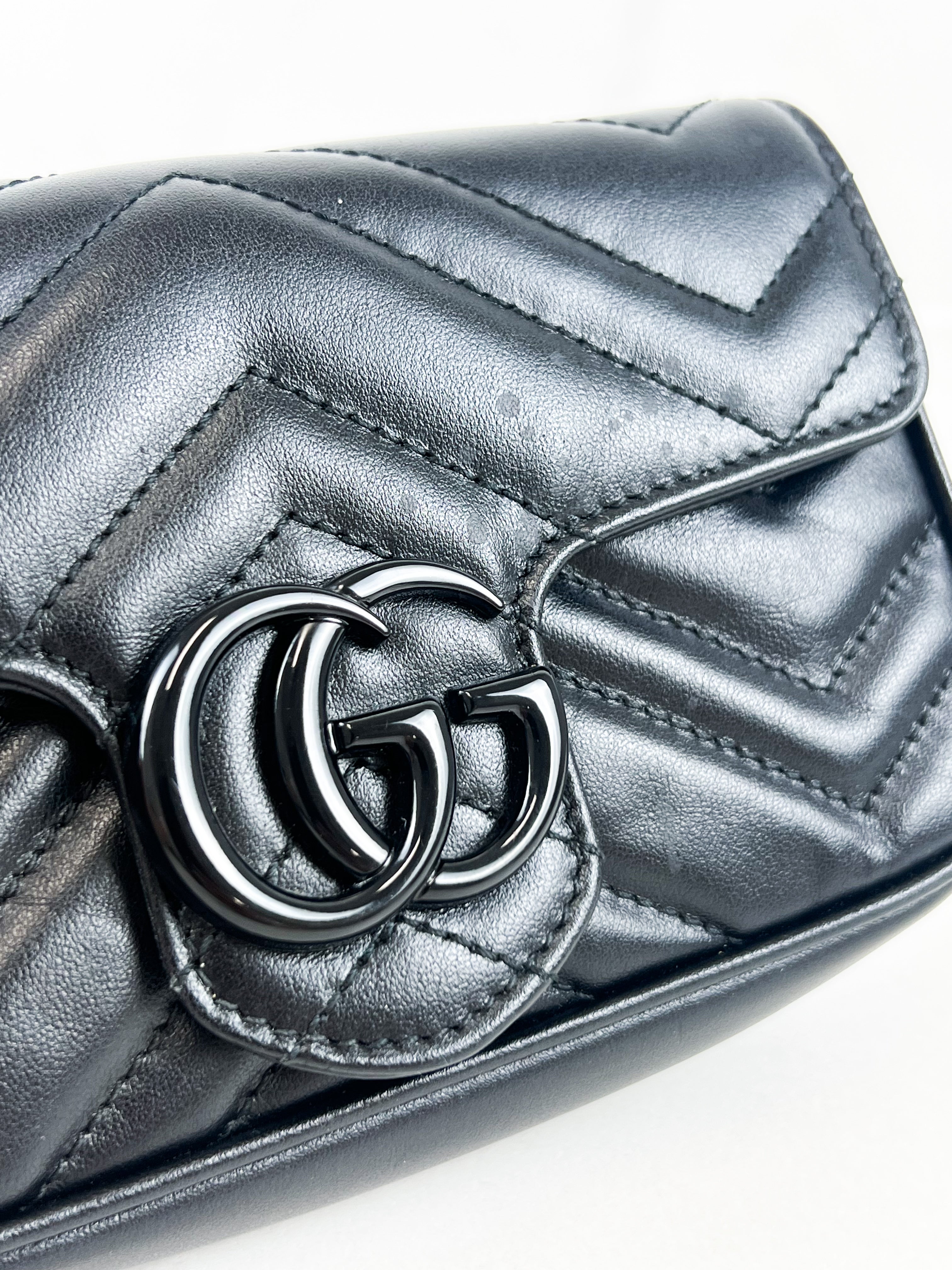 Gucci Black GG Marmont Matelasse Super Mini Shoulder/Belt Bag