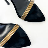 Saint Laurent Talitha Metallic Leather Sandal in Black & Gold Size 36