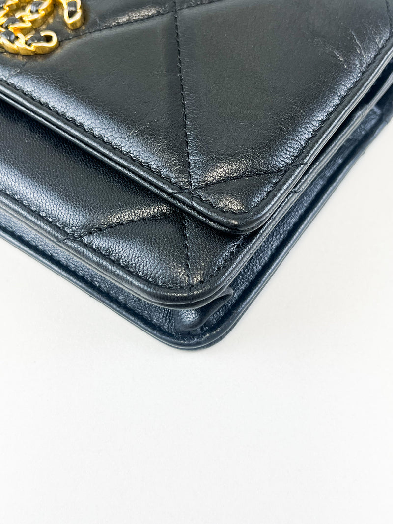 Chanel 19 Black Wallet on Chain WOC in Lambskin Leather
